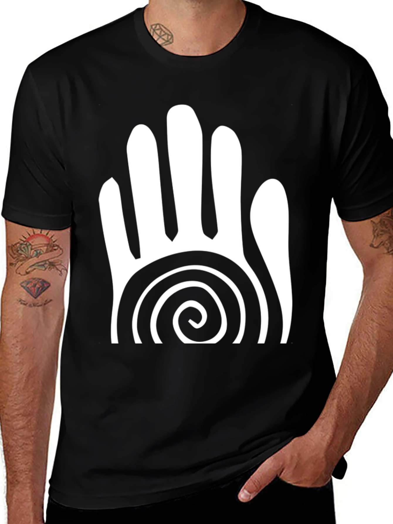 Variant 24 of Tribal Hand Spiral Graphic Tee - Black