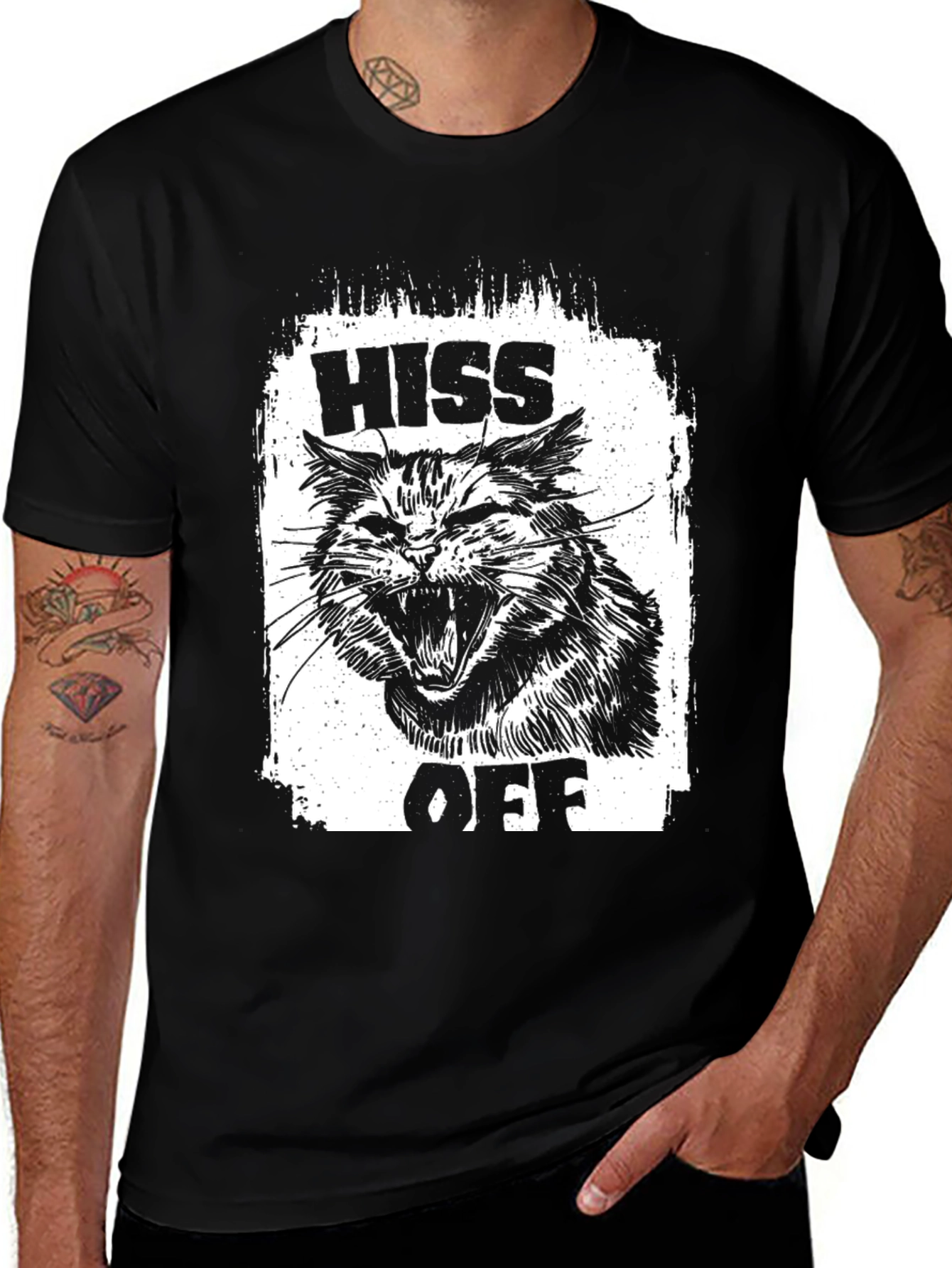 Variant 19 of Hiss Off Cat Graphic Tee - Unisex Black T-Shirt