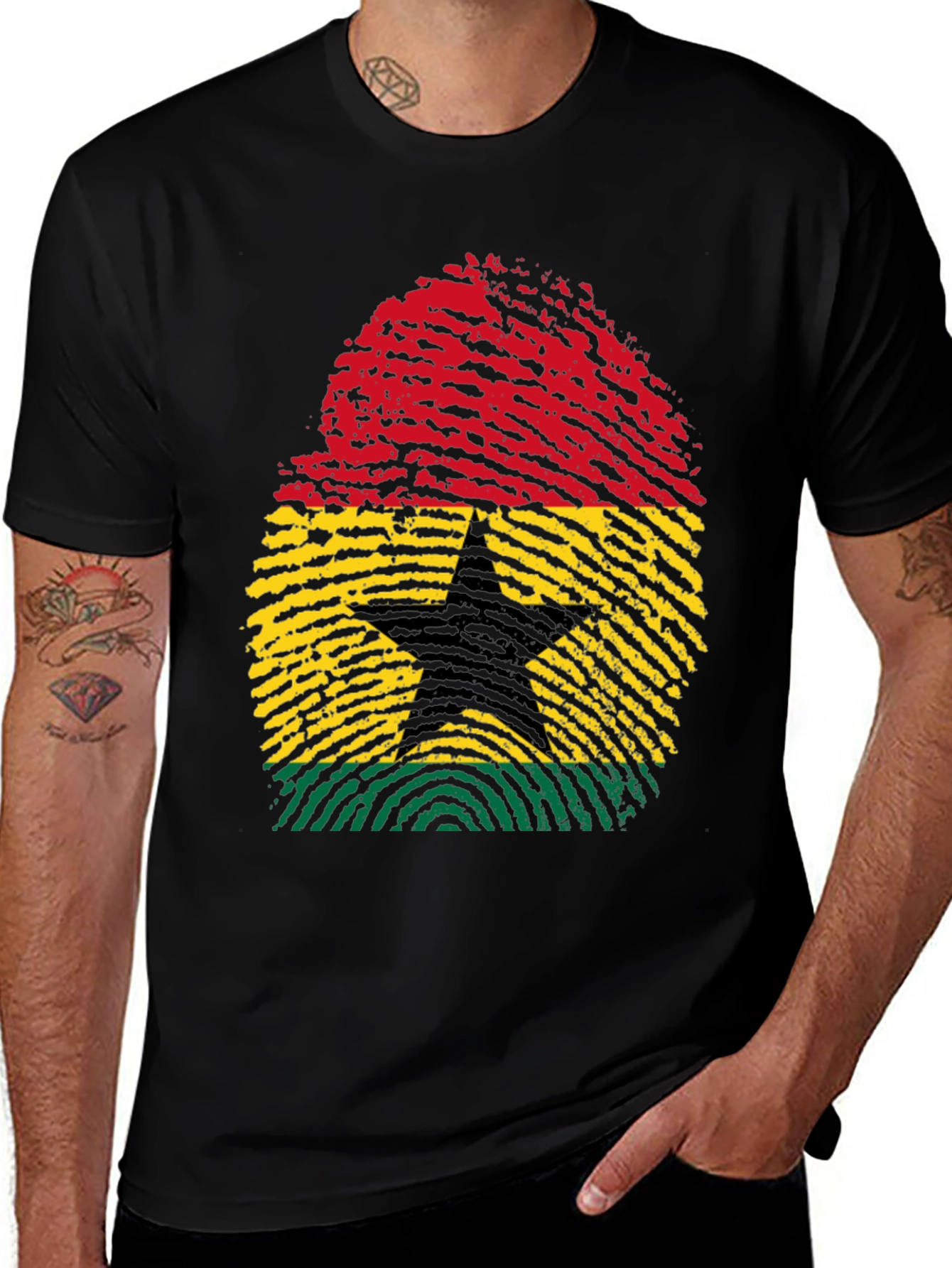 Ghana Flag Fingerprint T-Shirt - Black Pride Tee