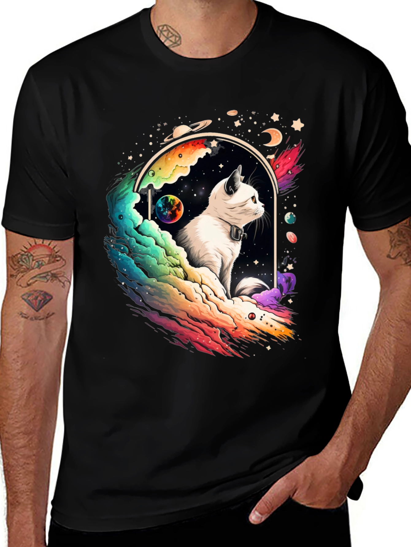 Variant 12 of Cosmic Cat Graphic Tee - Unisex Black T-Shirt
