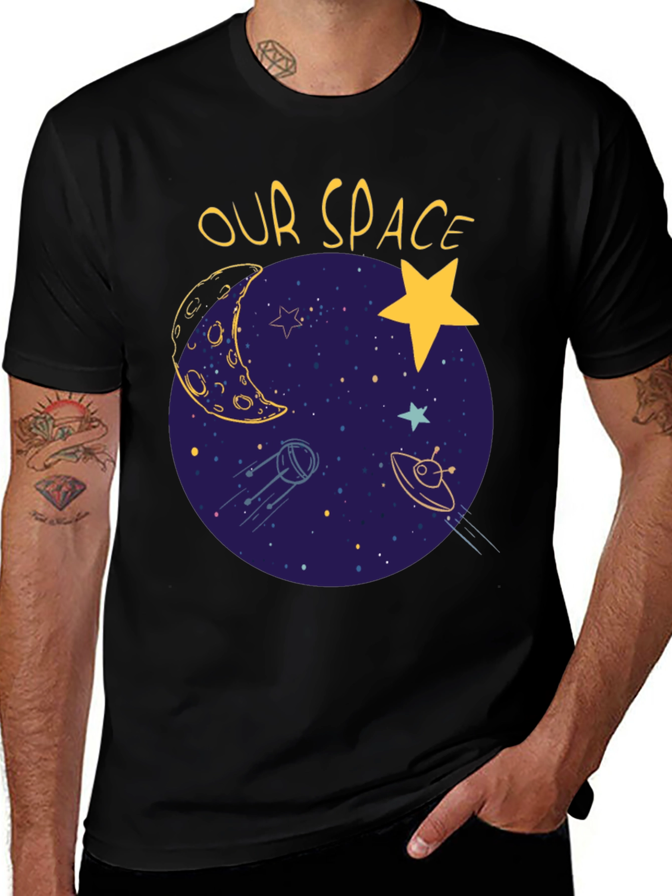 Variant 25 of Our Space Graphic Tee - Stylish Galaxy Design