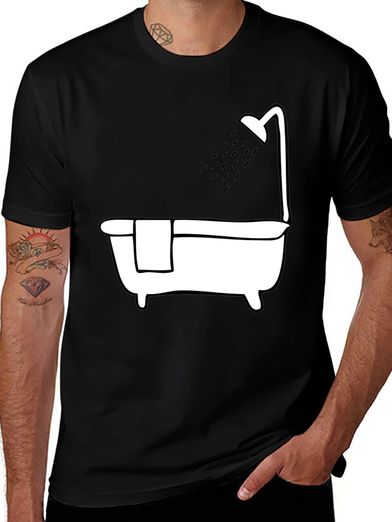 Variant 27 of Bathtub Shower Tee - Relaxing Black Cotton T-Shirt