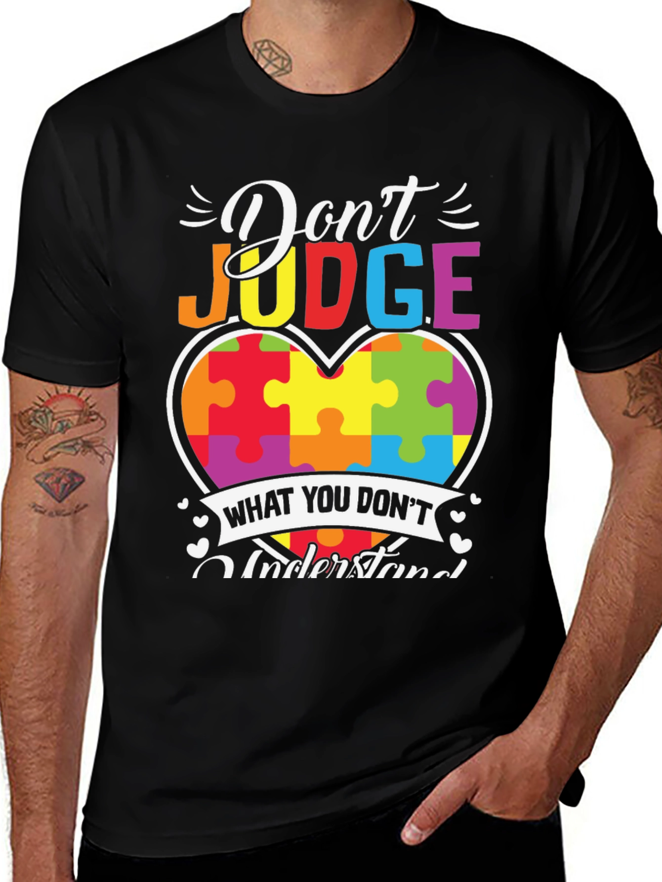 Variant 23 of Autism Awareness T-Shirt: Don't Judge Puzzle Heart Tee
