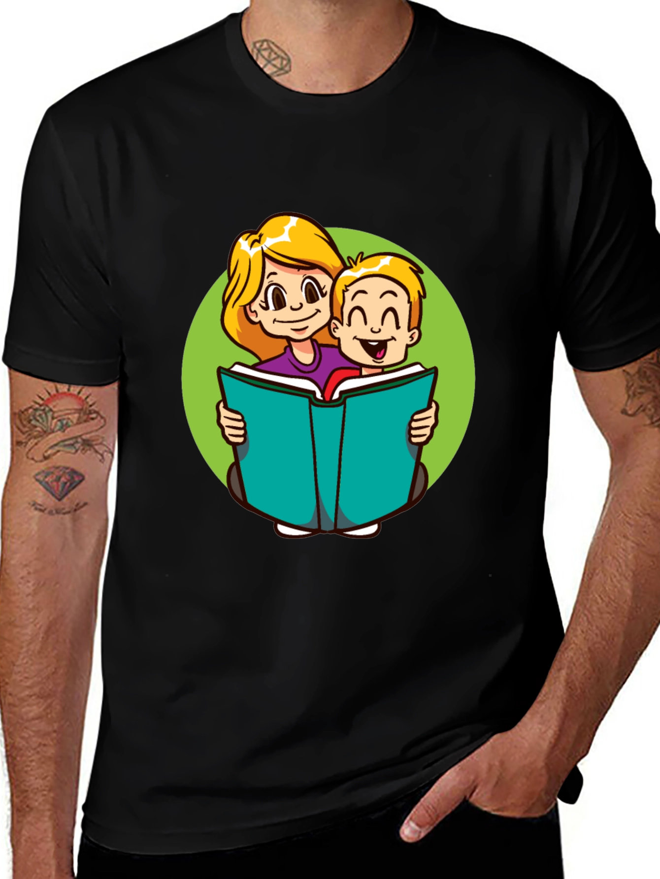 Variant 28 of Reading Buddies Graphic Tee - Black Cotton T-Shirt