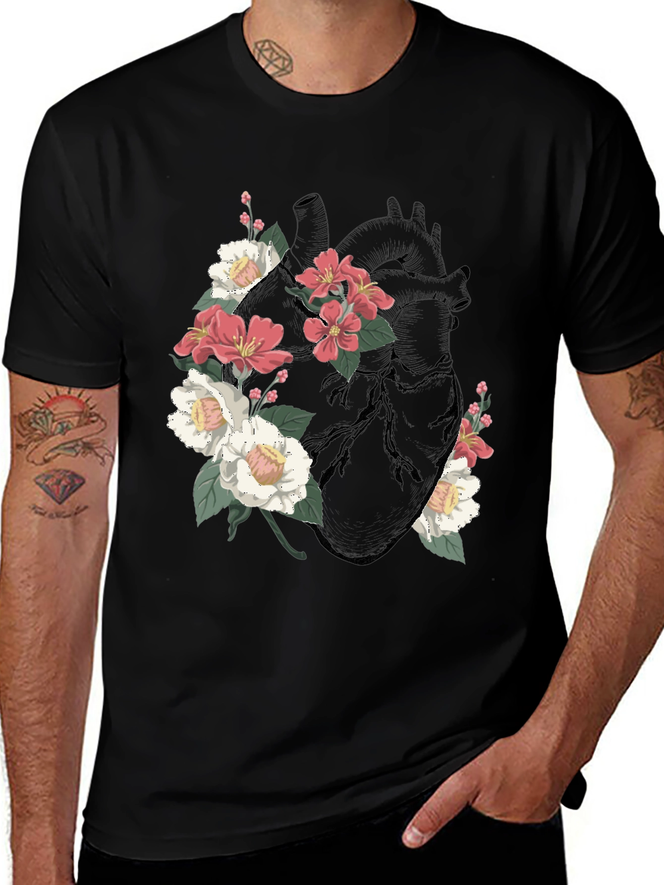 Black Floral Heart Graphic T-Shirt - Black main image