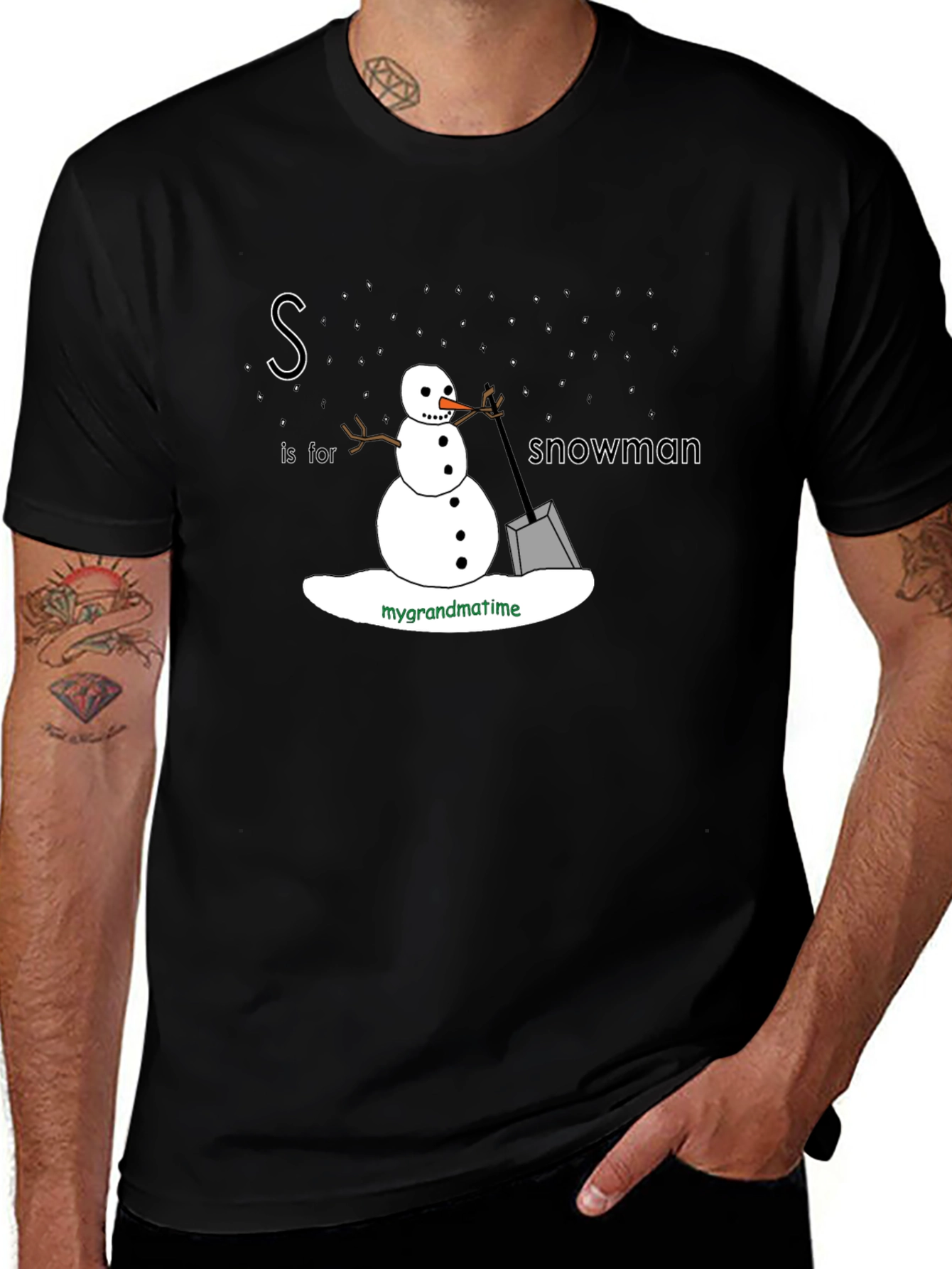 Variant 13 of S is for Snowman Black T-Shirt
