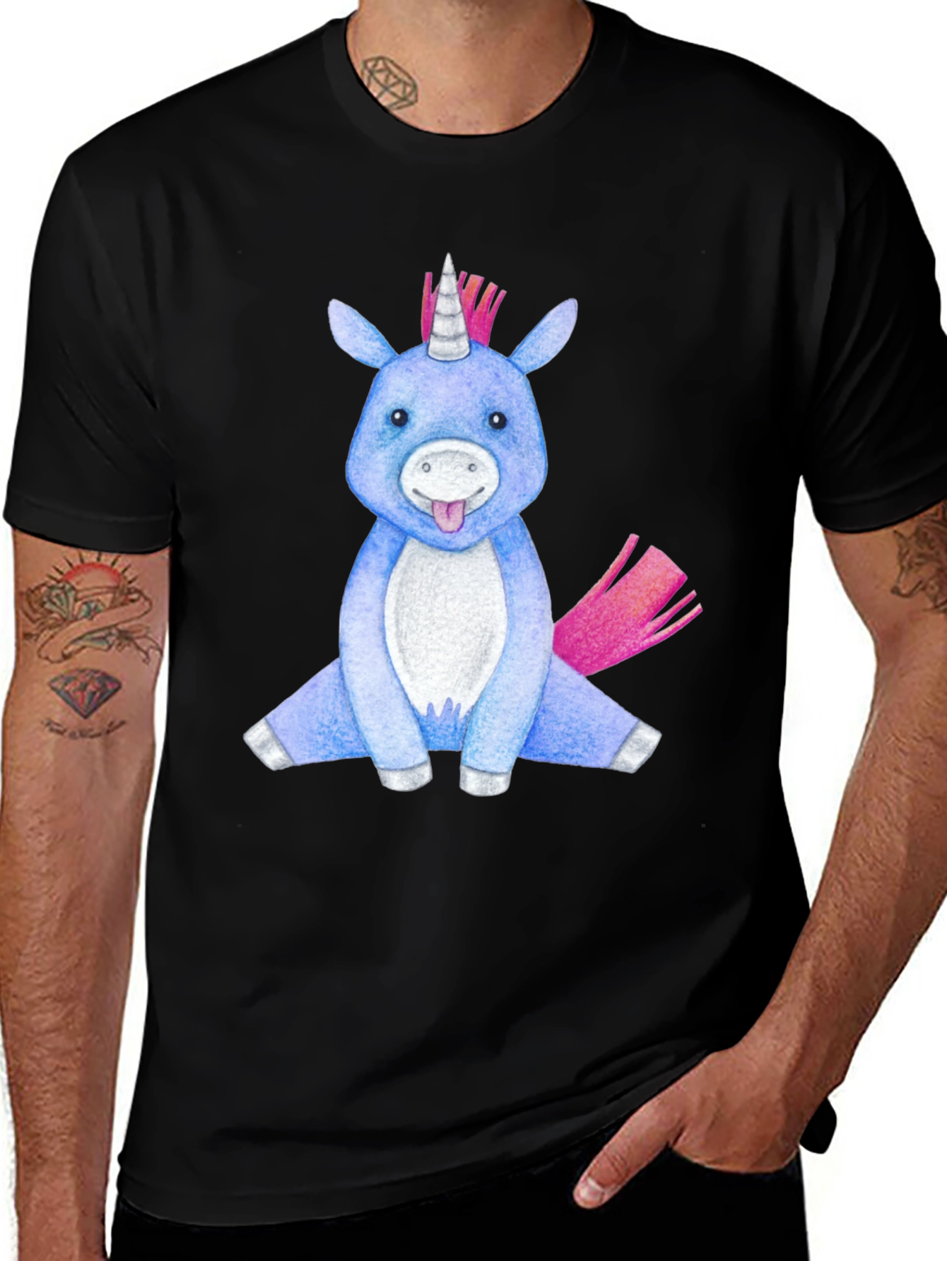 Variant 3 of Cute Unicorn Graphic Tee - Black Cotton Blend