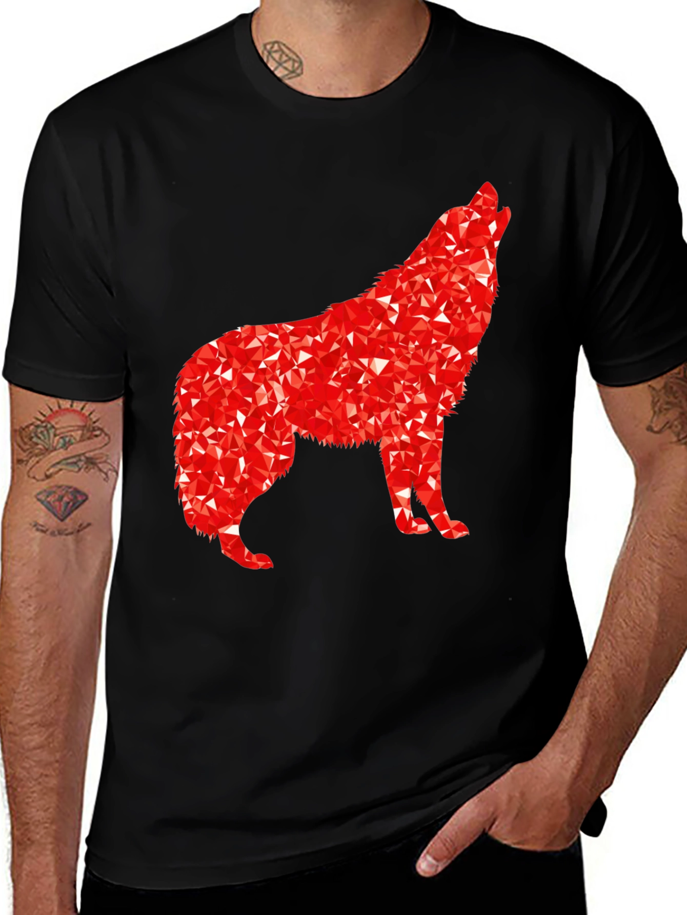 Variant 14 of Geometric Wolf Graphic Tee - Men's Black Shirt