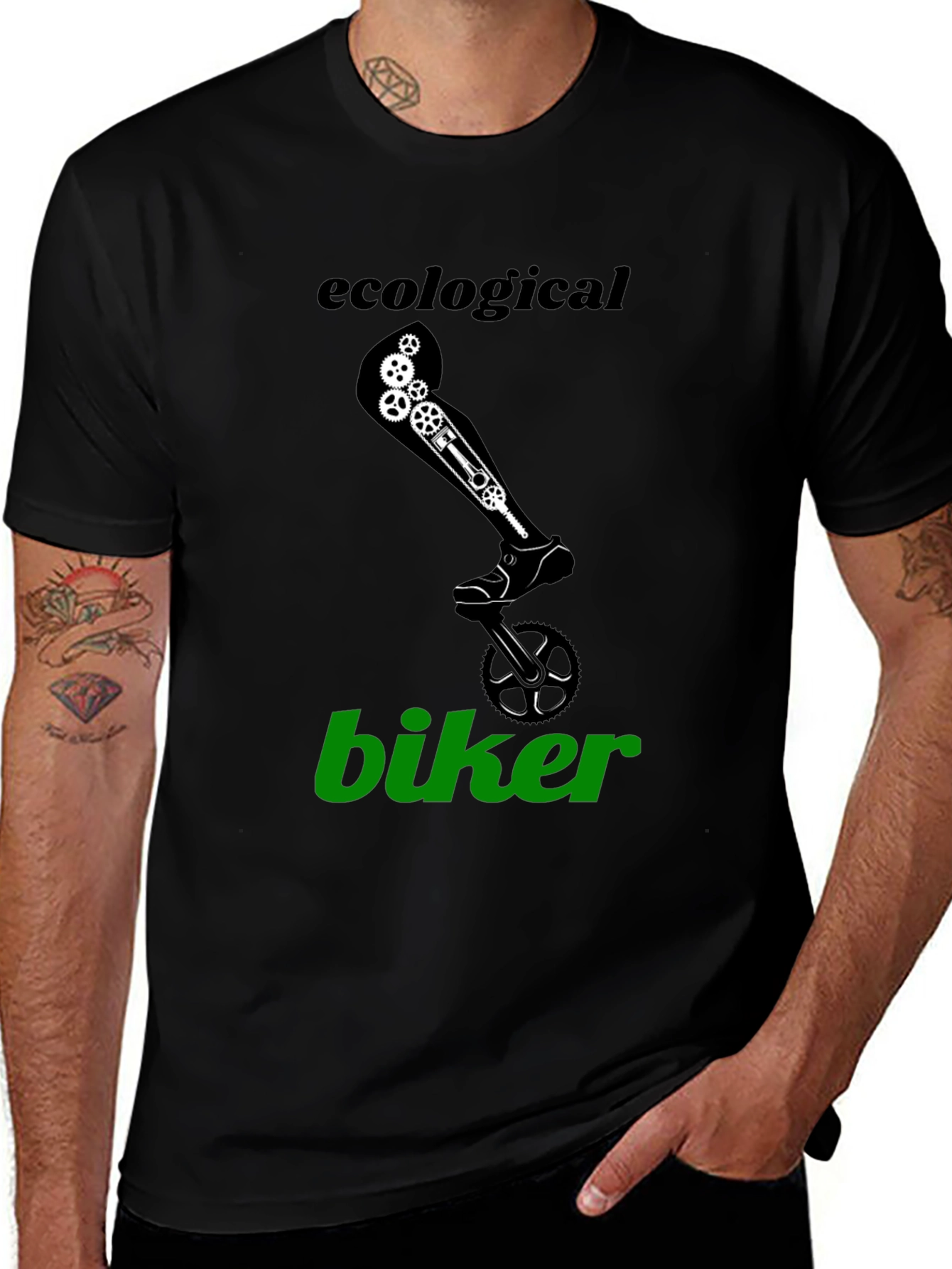 Eco Biker Graphic Tee - Black Cotton Blend