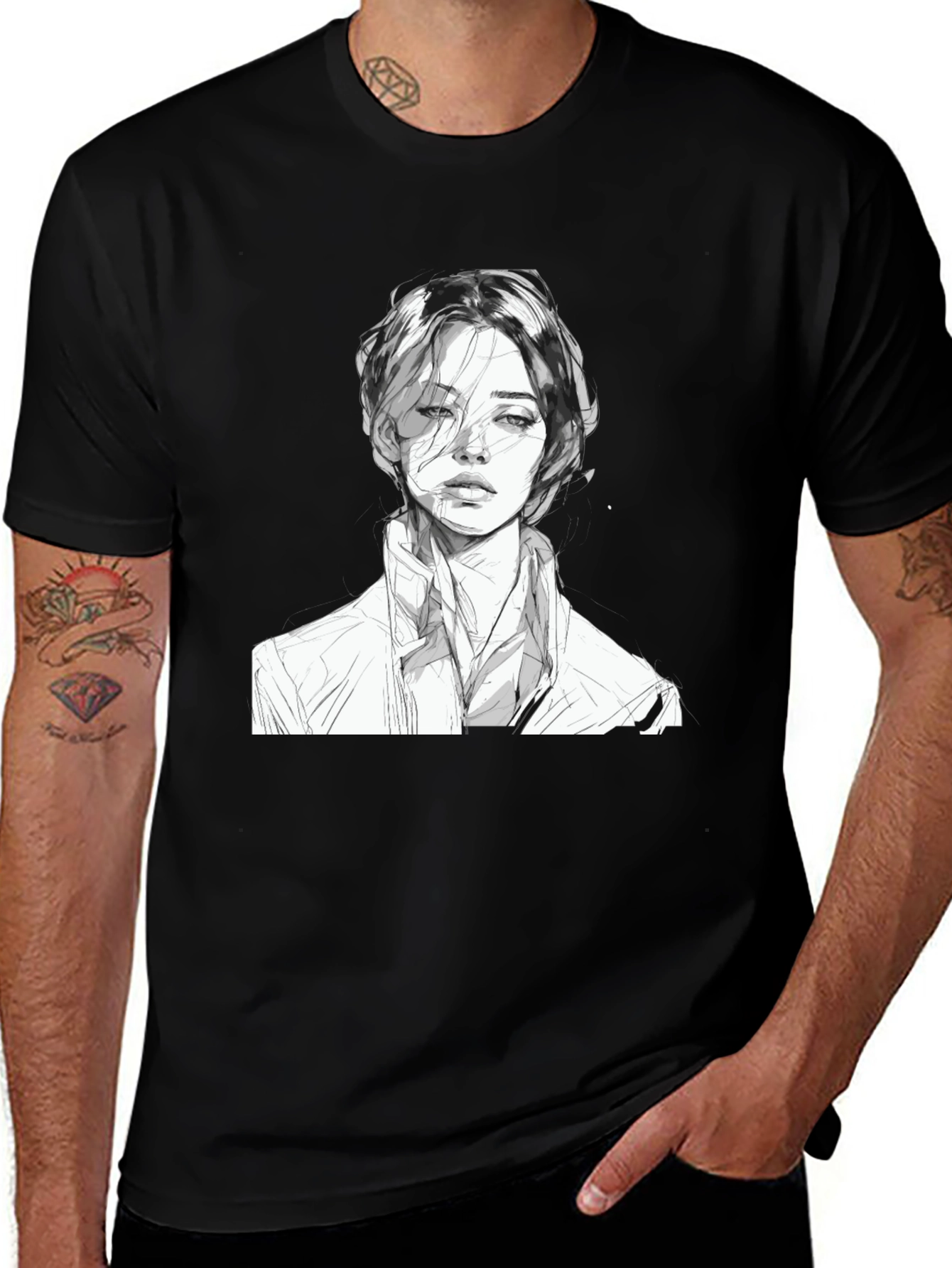 Variant 23 of Sketch Portrait Graphic Tee - Black