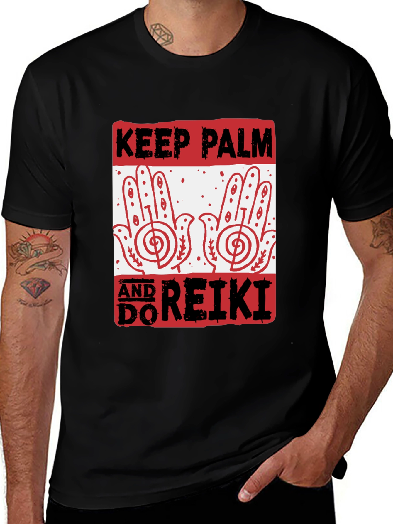 Keep Palm and Do Reiki Black Graphic Tee