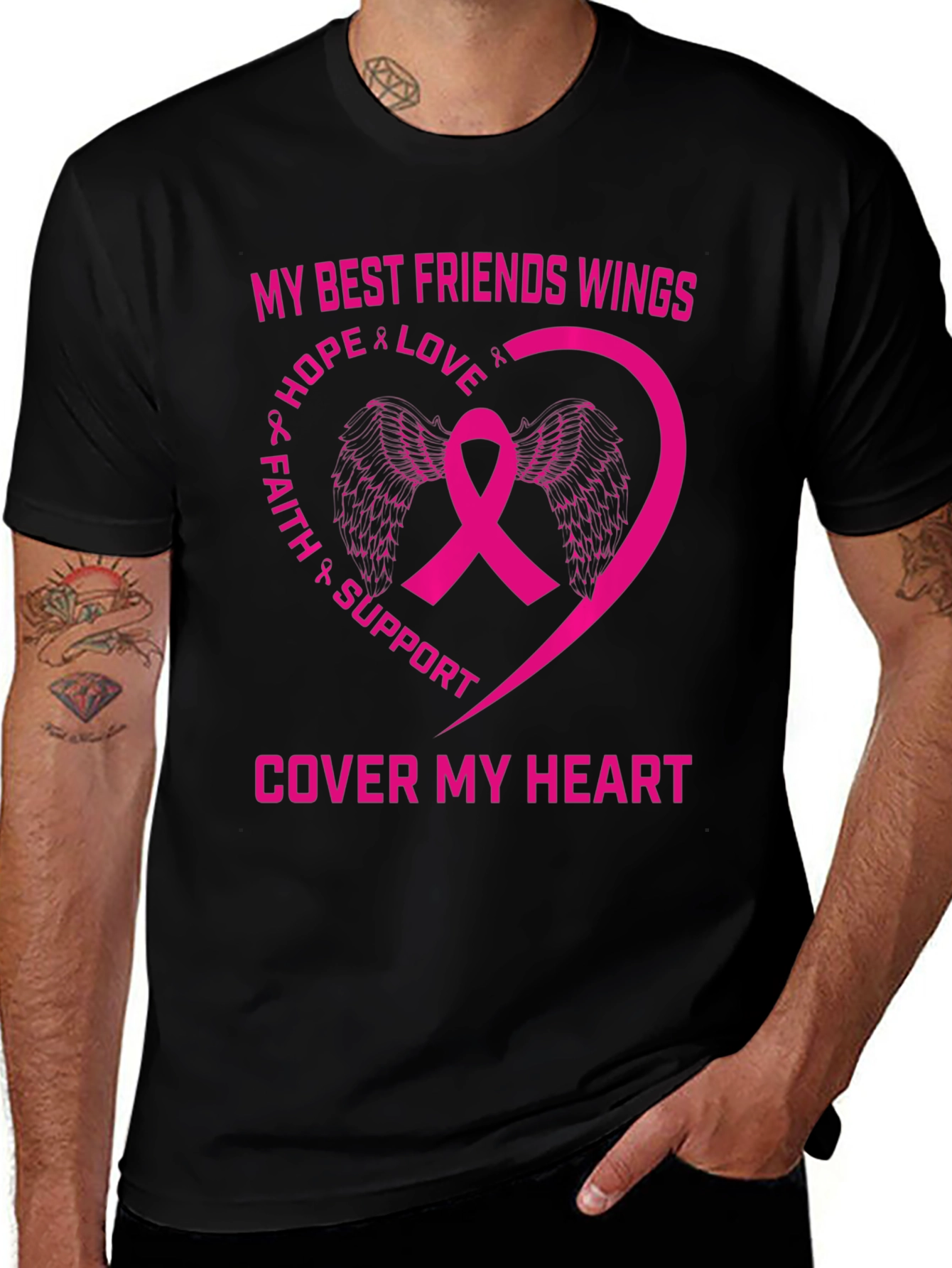 Variant 29 of Breast Cancer Awareness T-Shirt: My Best Friend's Wings Cover My Heart