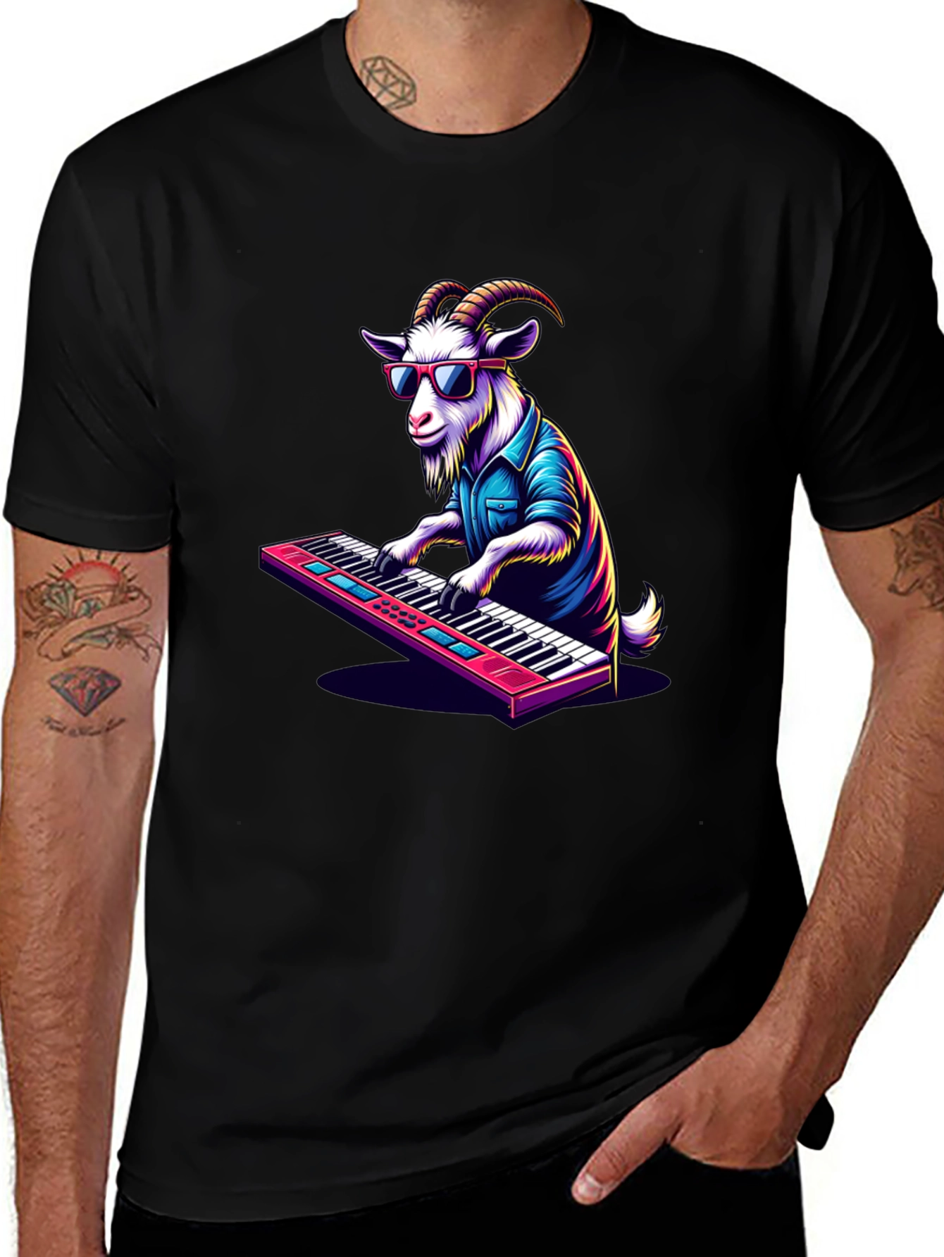 Variant 19 of Goat Playing Keyboard T-Shirt - Cool Animal Tee