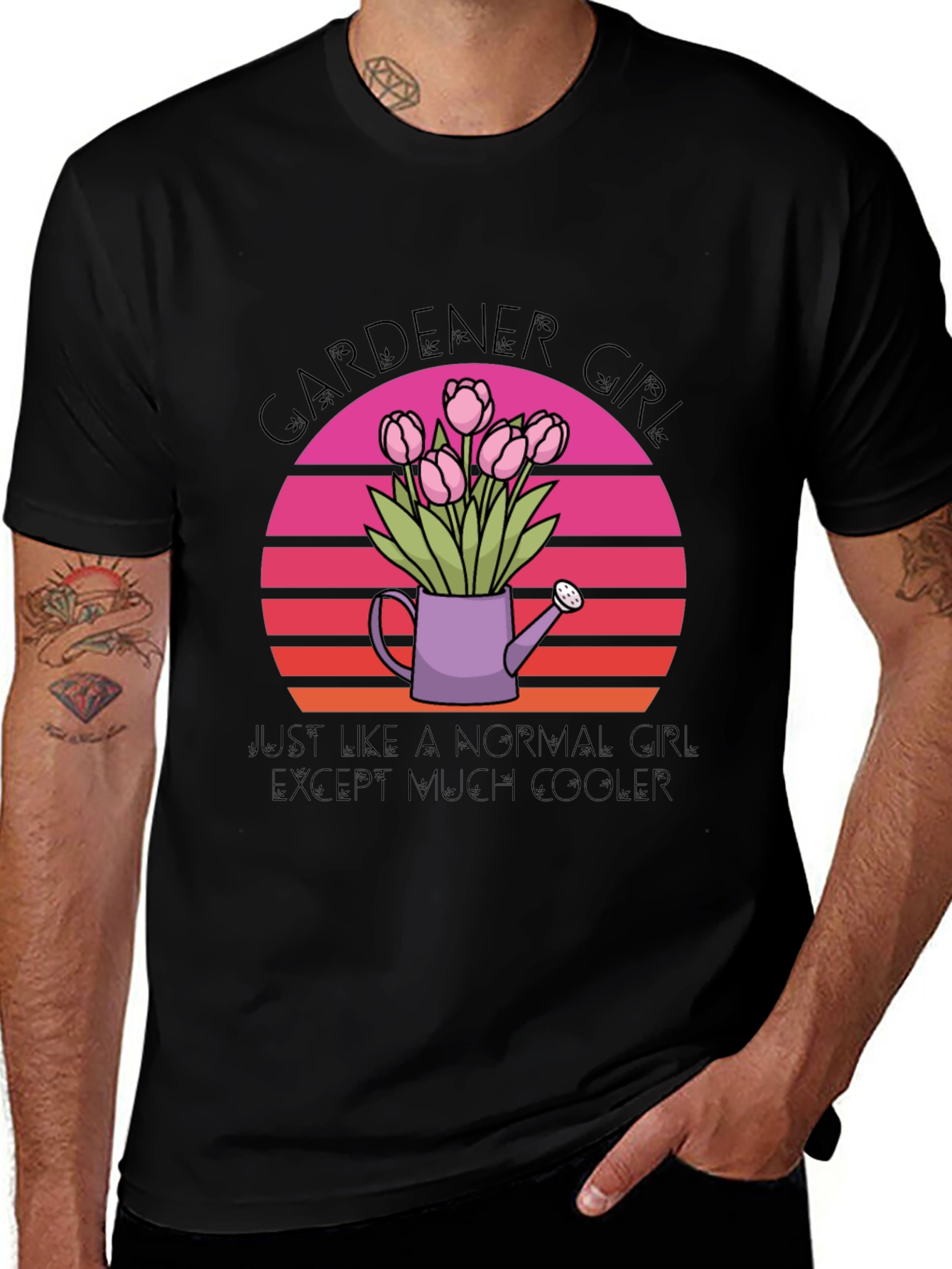 Variant 11 of Gardener Girl T-Shirt - Floral Sunset Design