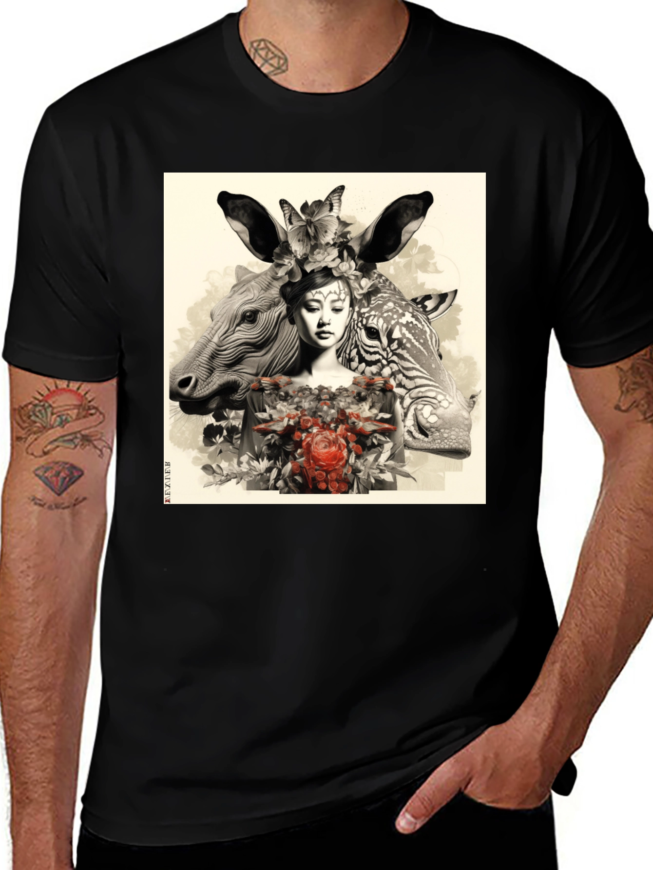 Variant 8 of Floral Fantasy Graphic Tee - Unique Animal Art Shirt