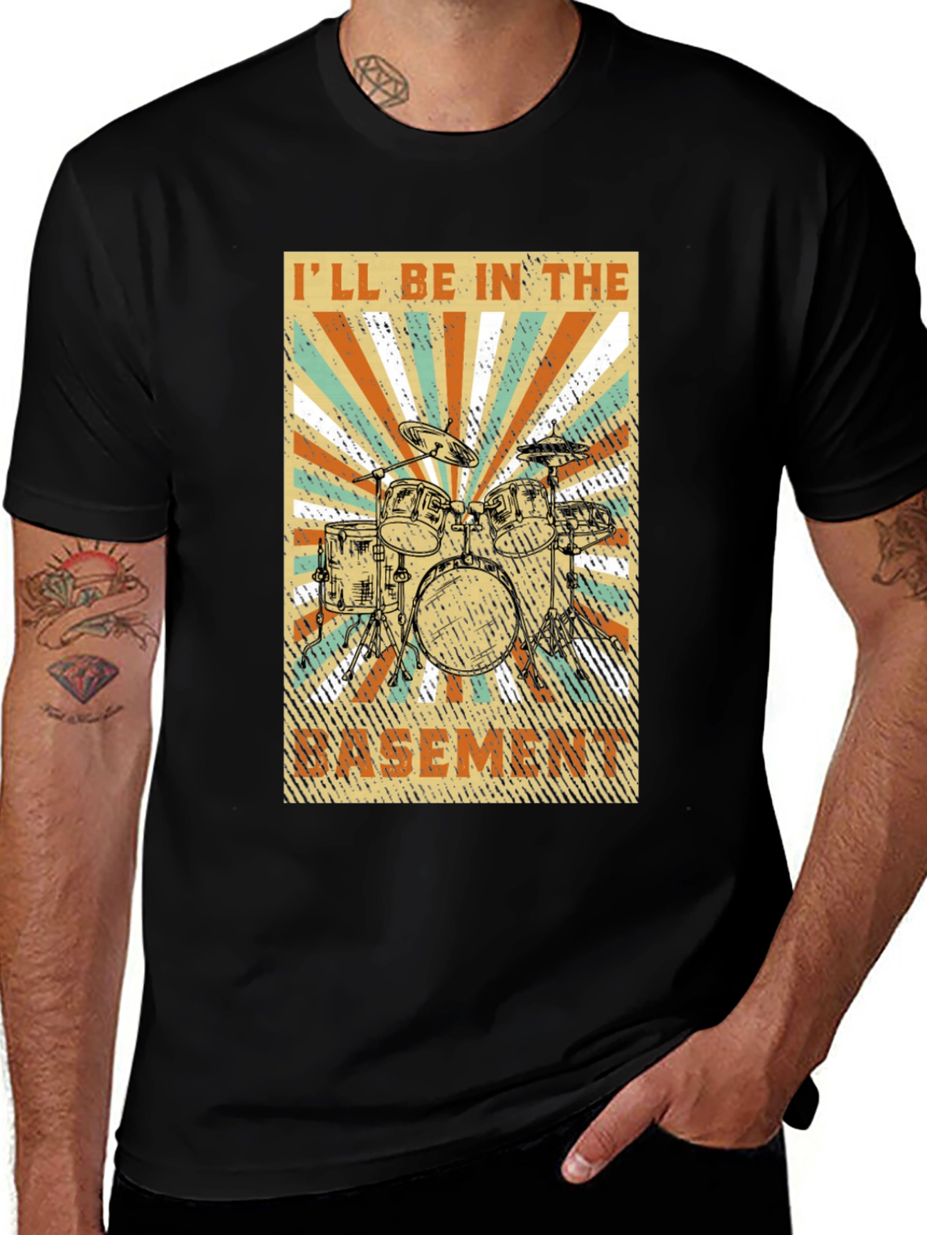 Variant 17 of Drum Set Basement Graphic Tee - Music Lover T-Shirt