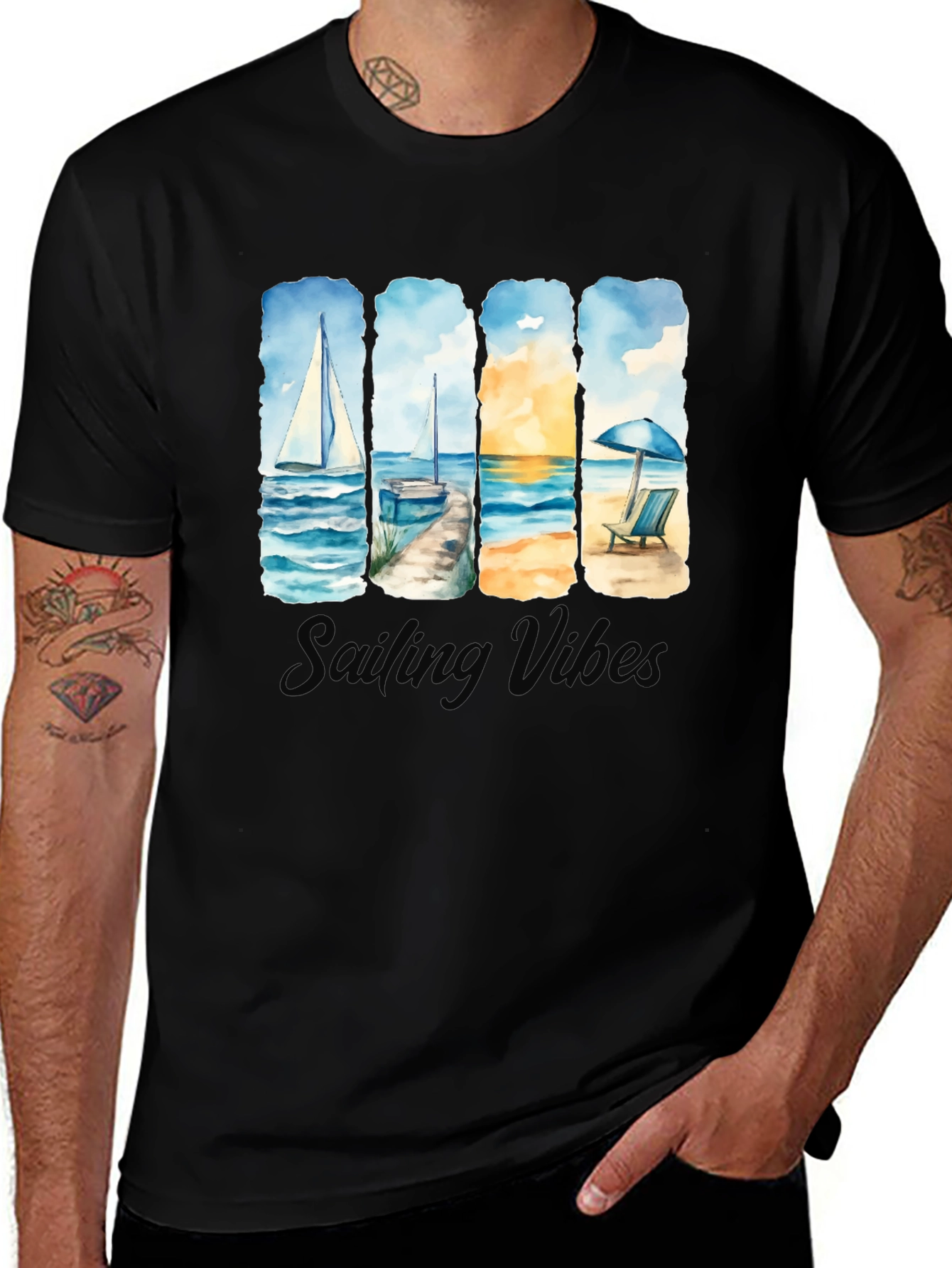 Variant 18 of Sailing Vibes T-Shirt - Black Cotton Tee