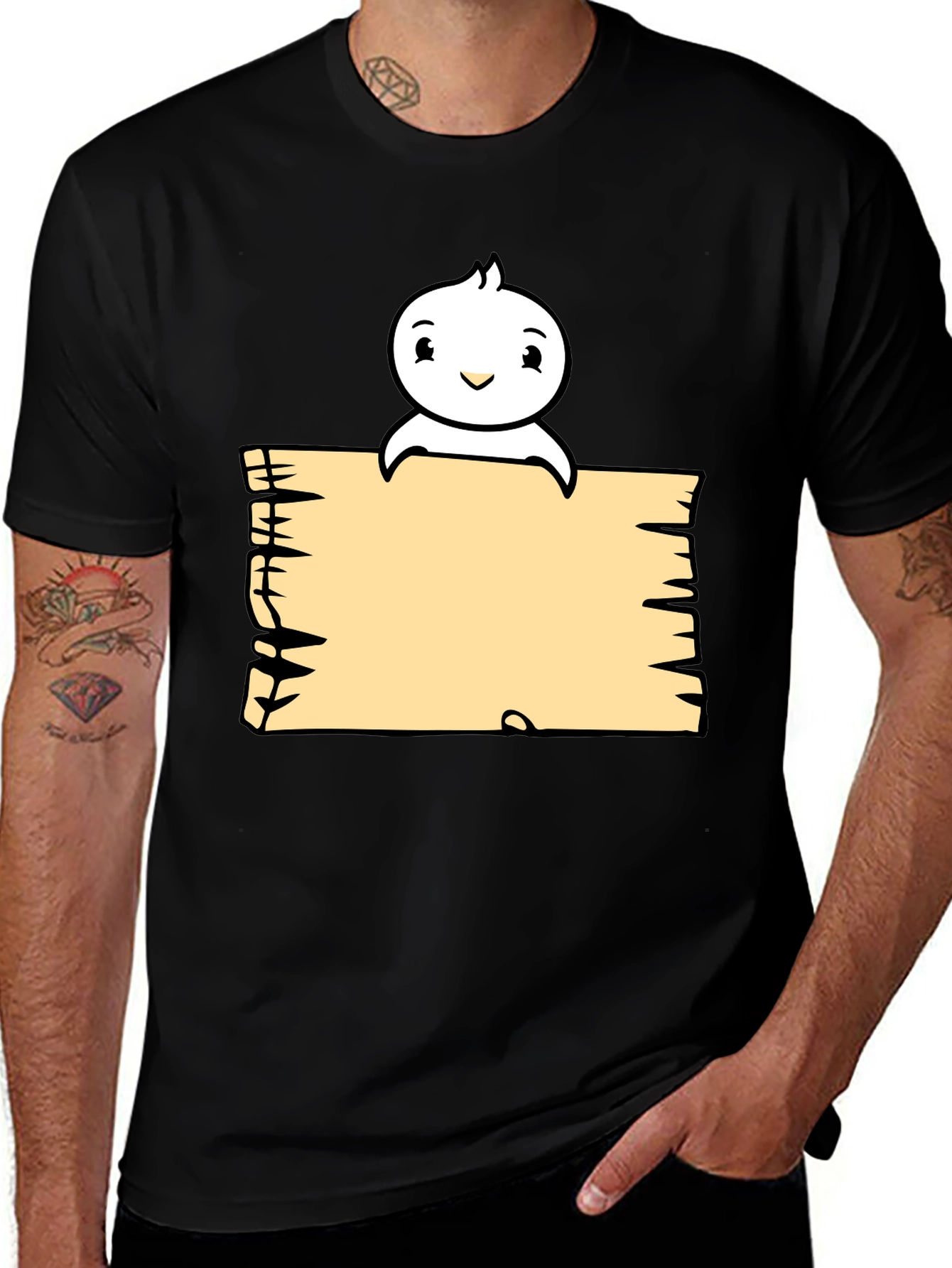 Cute Cartoon Character Black T-Shirt