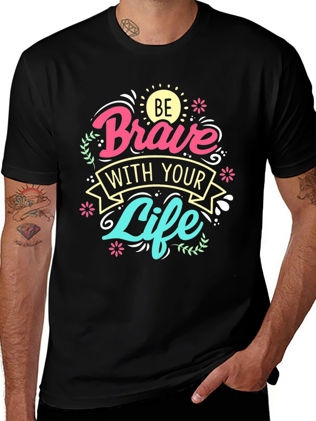 Variant 20 of Be Brave With Your Life Graphic Tee - Black Cotton Blend