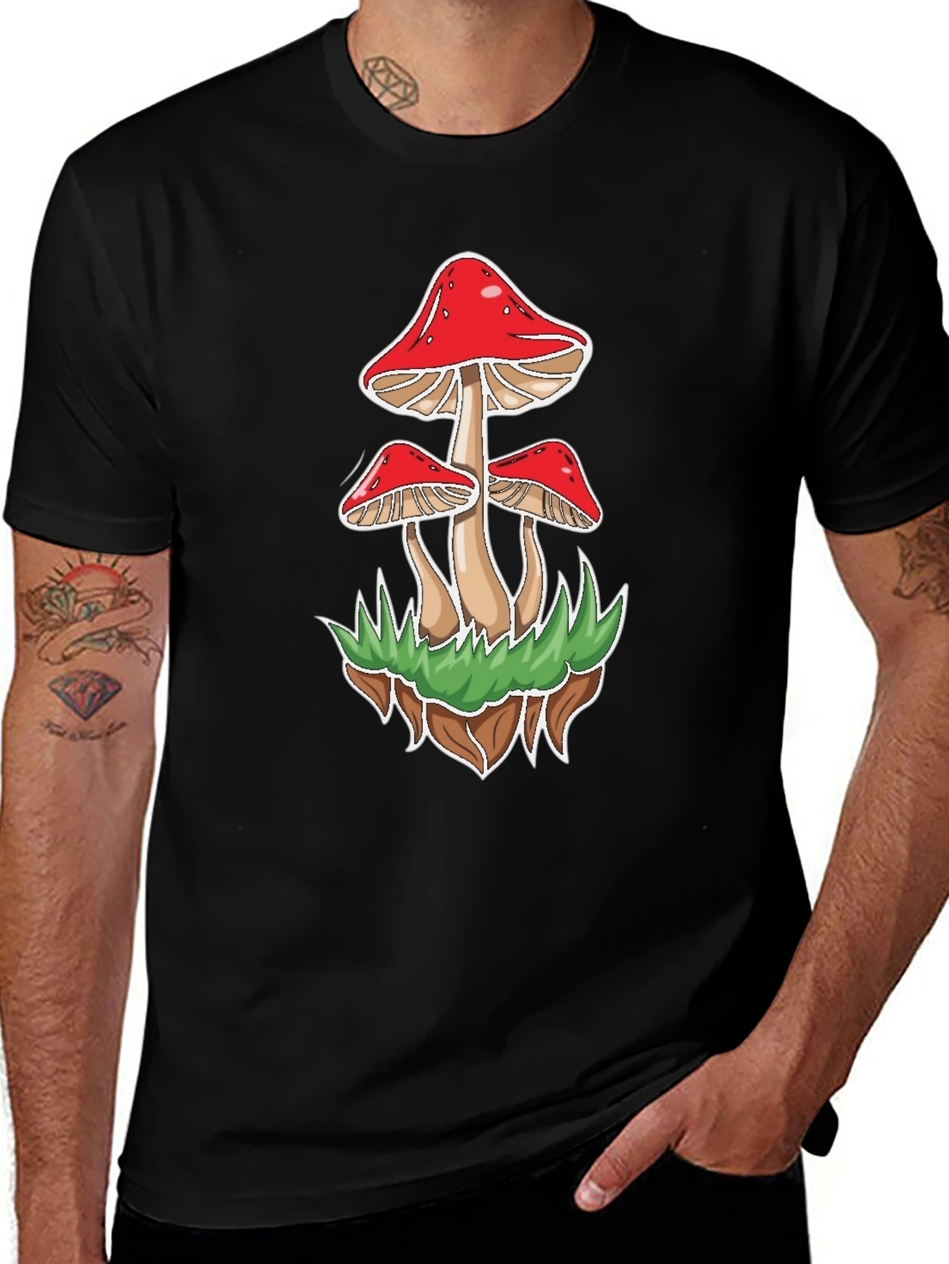 Variant 18 of Mushroom Graphic Tee - Black Cotton Blend
