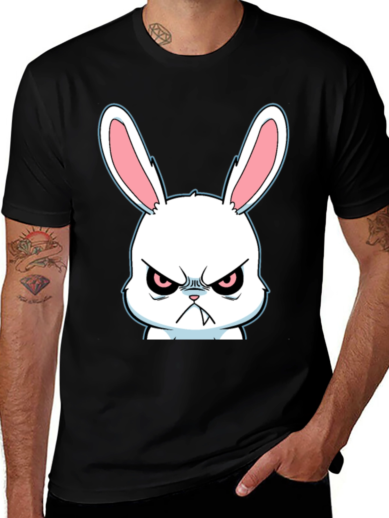 Variant 8 of Angry Rabbit Graphic Tee - Black Cotton T-Shirt
