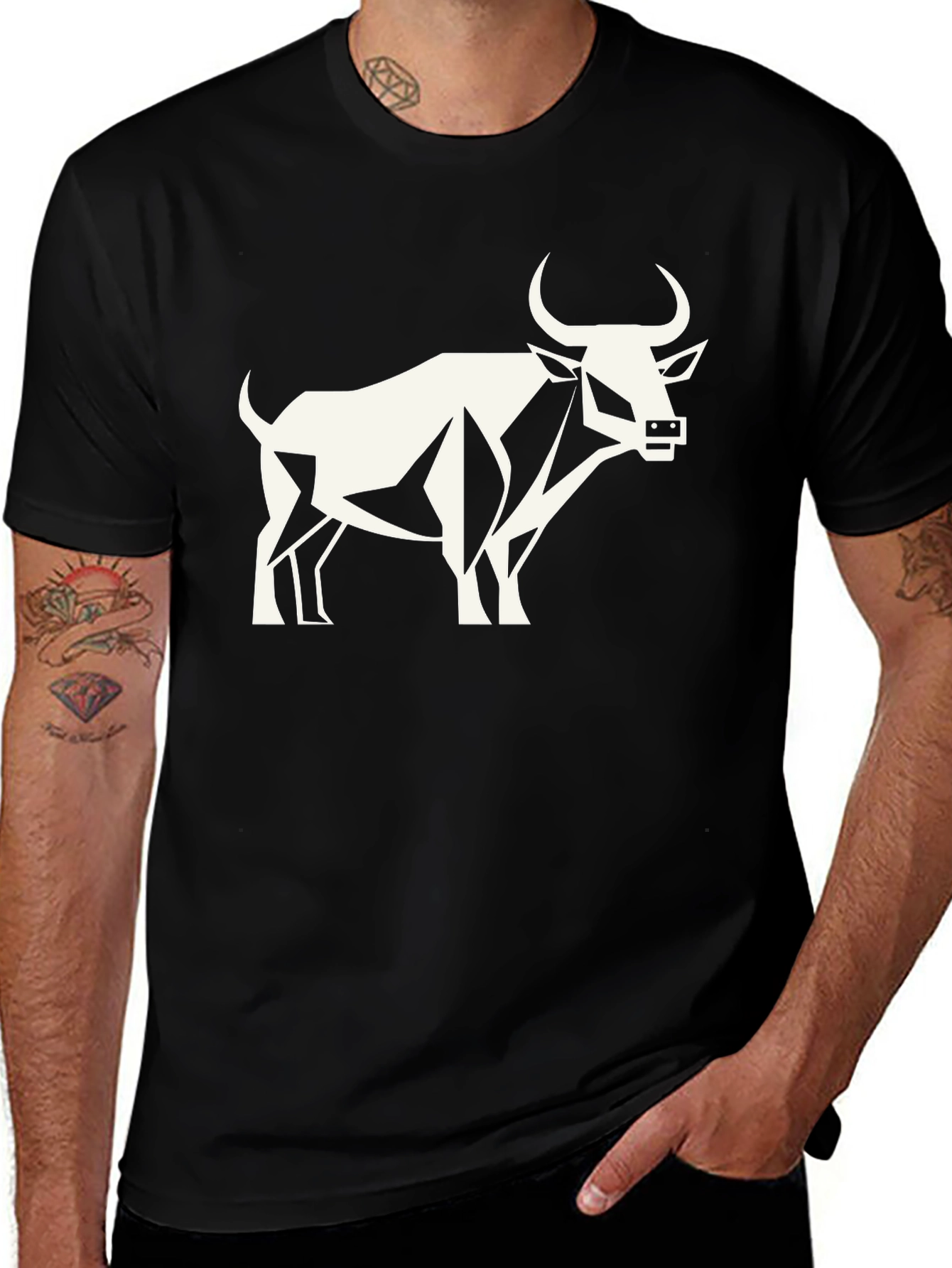 Variant 18 of Geometric Bull Graphic Tee - Black