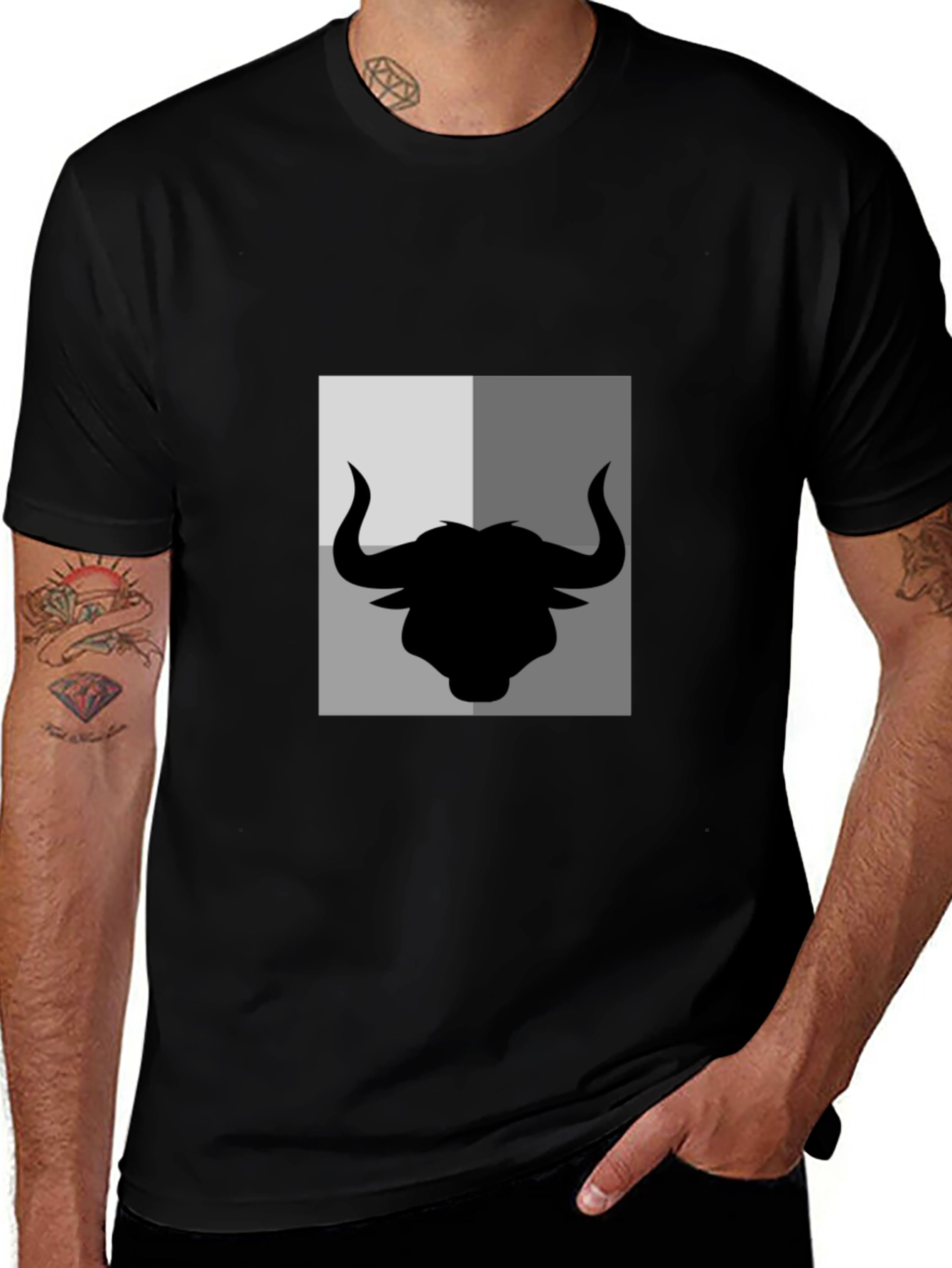 Variant 4 of Bull Silhouette Graphic Print Men's Black T-Shirt