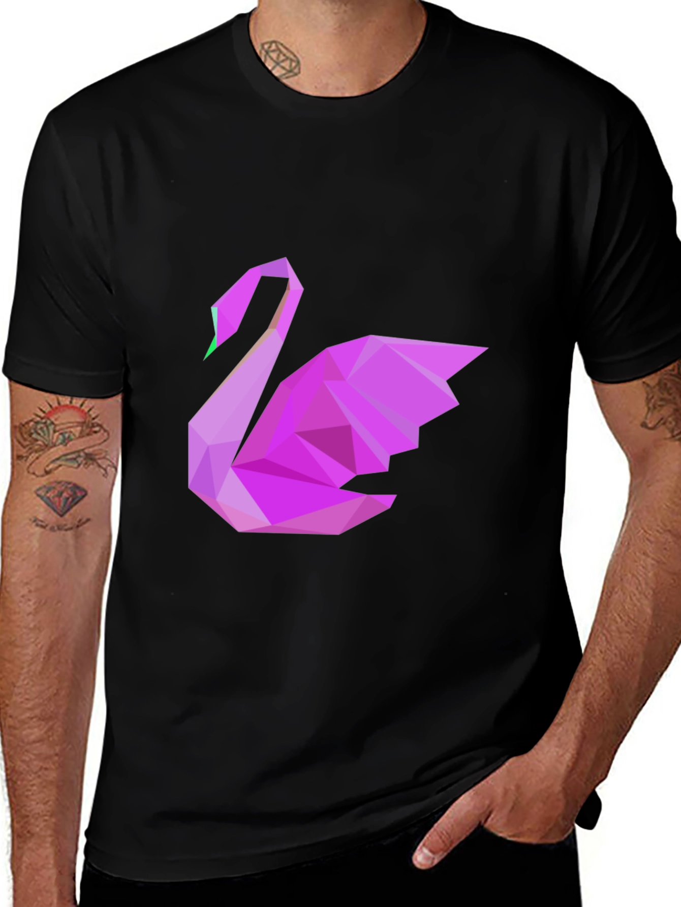 Variant 12 of Geometric Swan Graphic Tee - Black