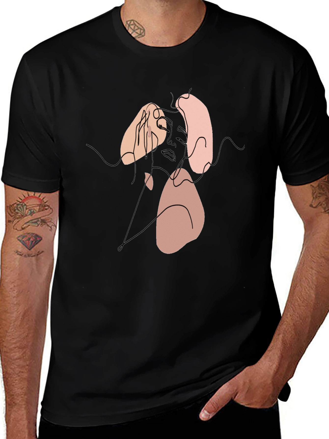 Variant 19 of Abstract Face Line Art Black T-Shirt
