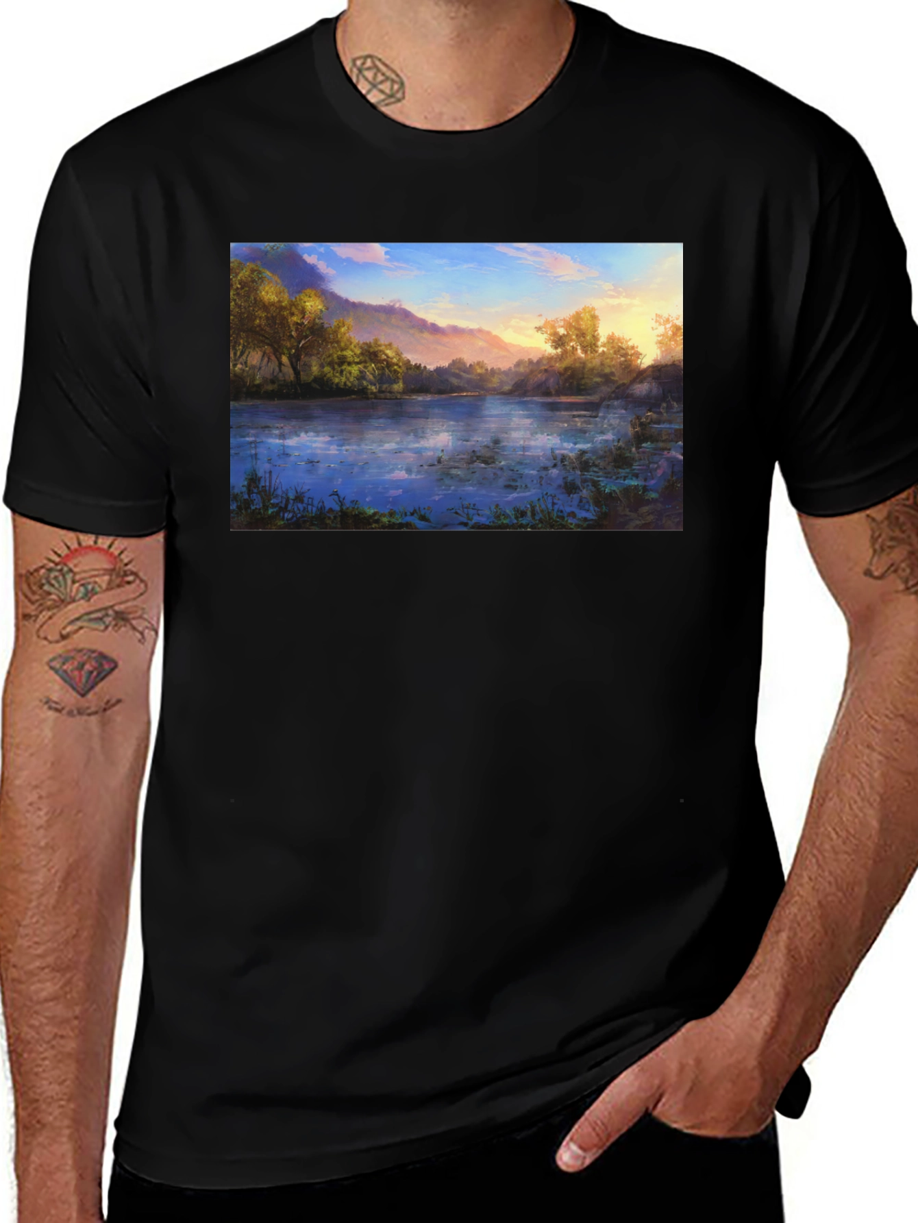 Variant 10 of Nature Lake Print Black T-Shirt