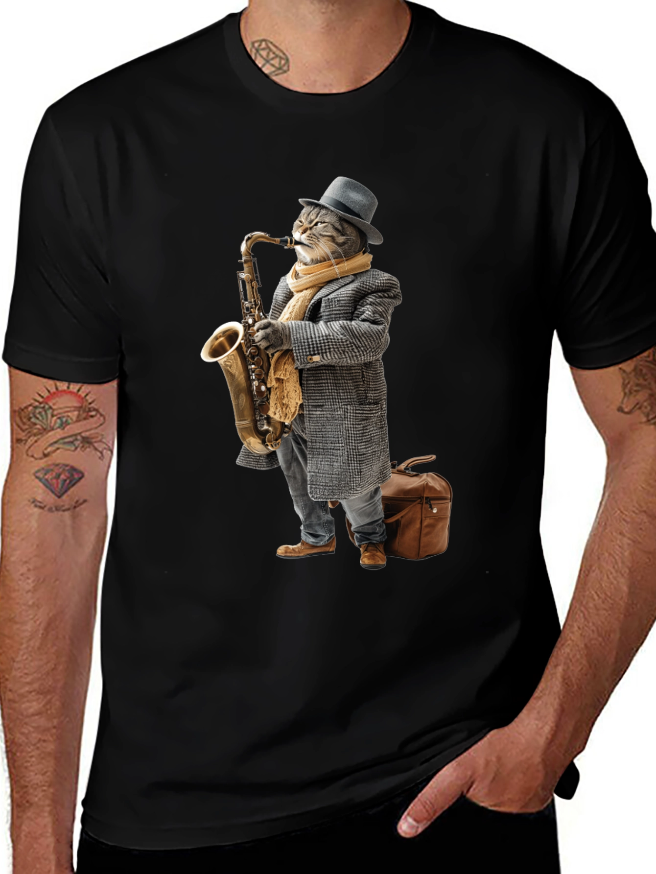 Variant 18 of Cool Cat Saxophone Player Graphic Tee