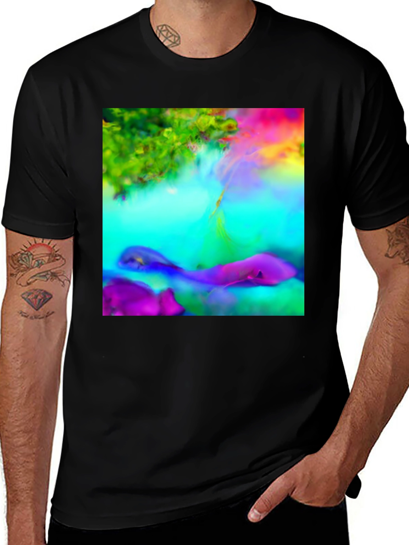Abstract Art Black T-Shirt, Colorful Design