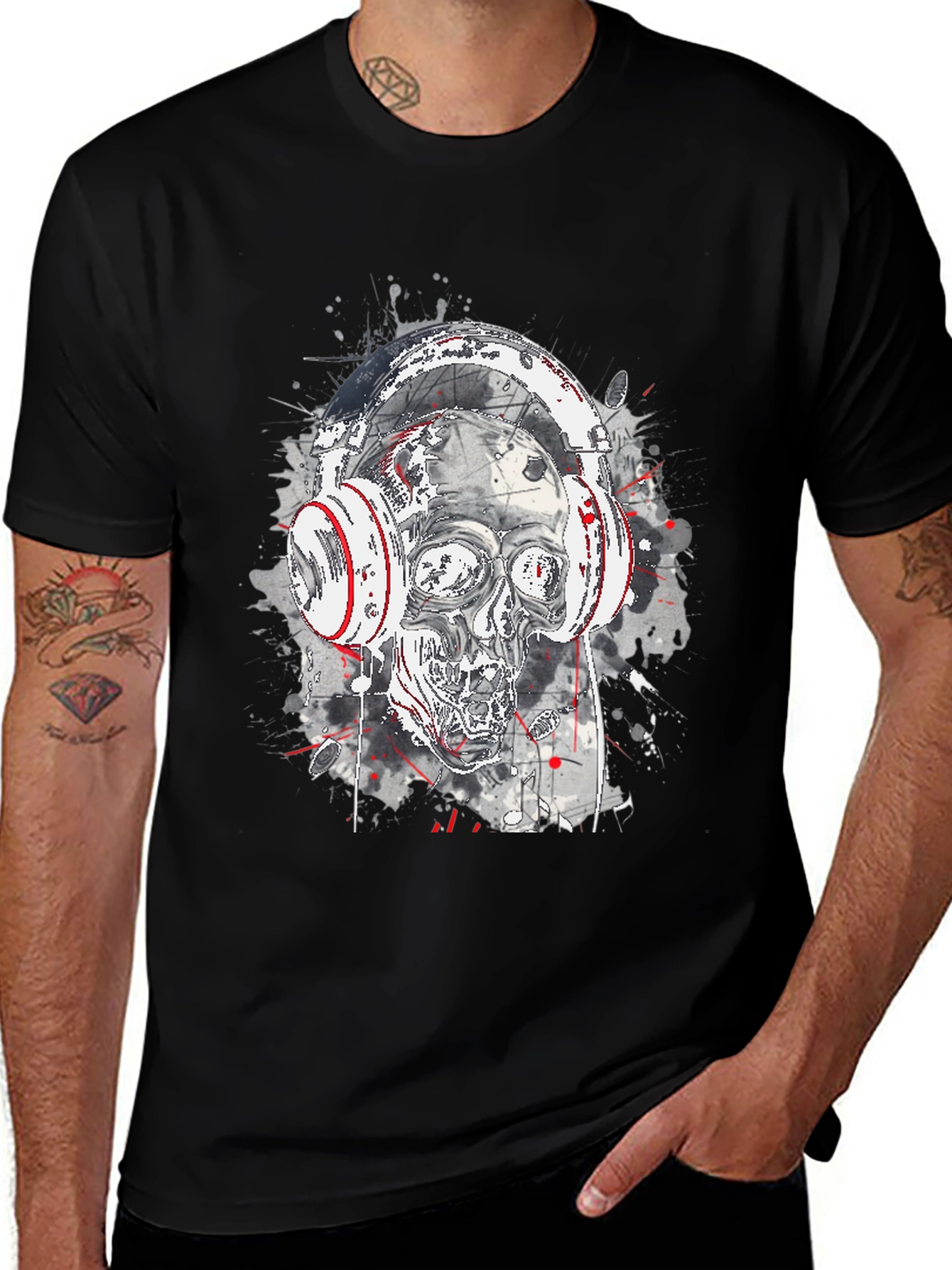 Variant 4 of Skull Headphones Graphic Tee - Black