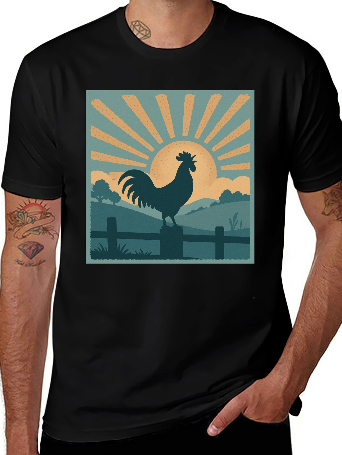 Sunrise Rooster Graphic Tee - Farm Life Style