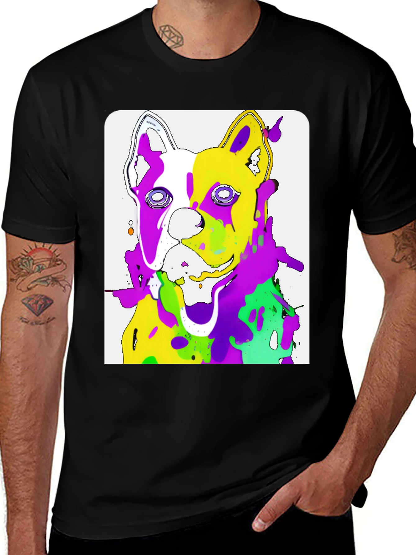 Abstract Dog Art Graphic Black T-Shirt
