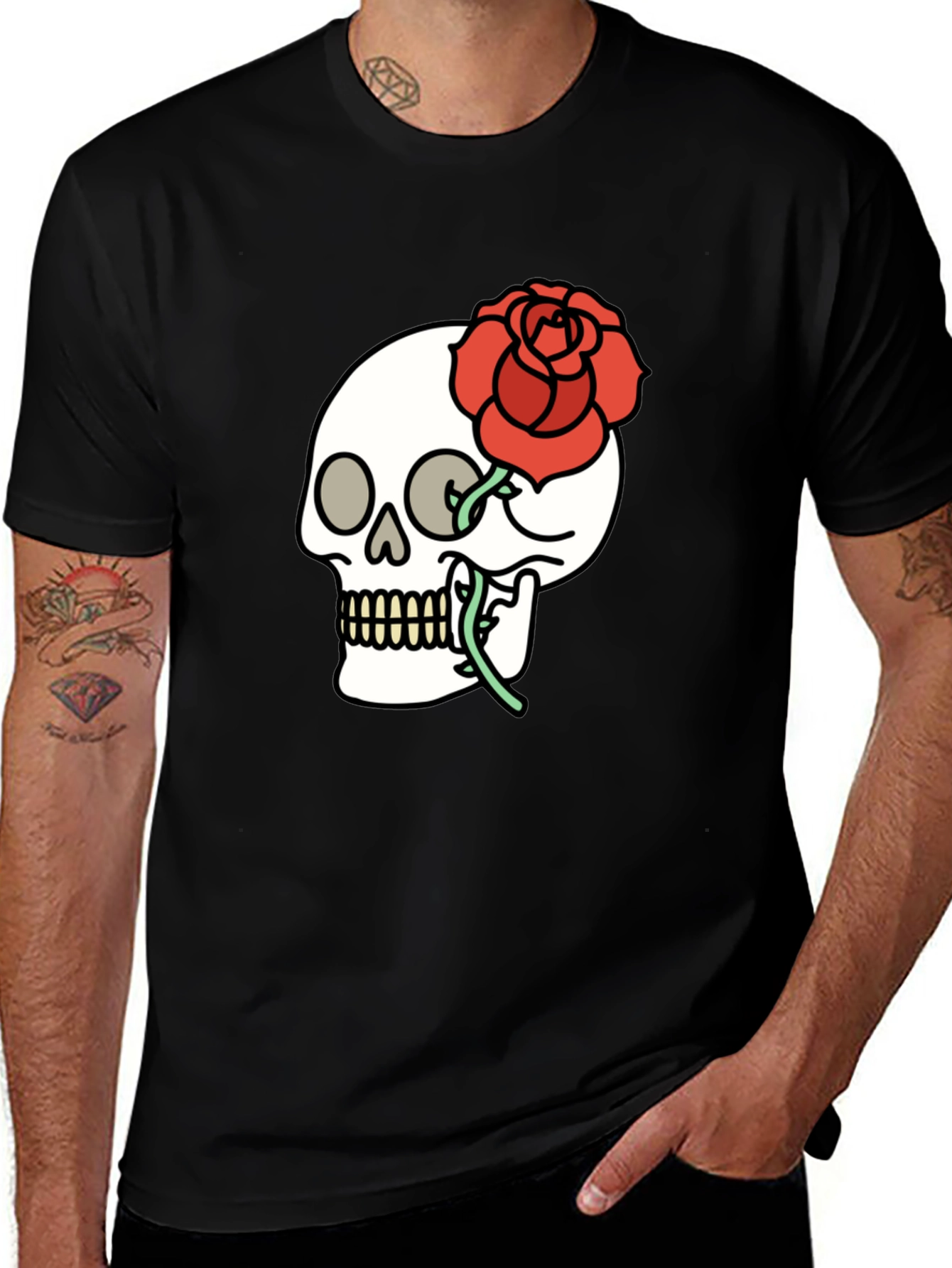 Variant 13 of Skull & Rose Graphic Tee - Stylish Comfort
