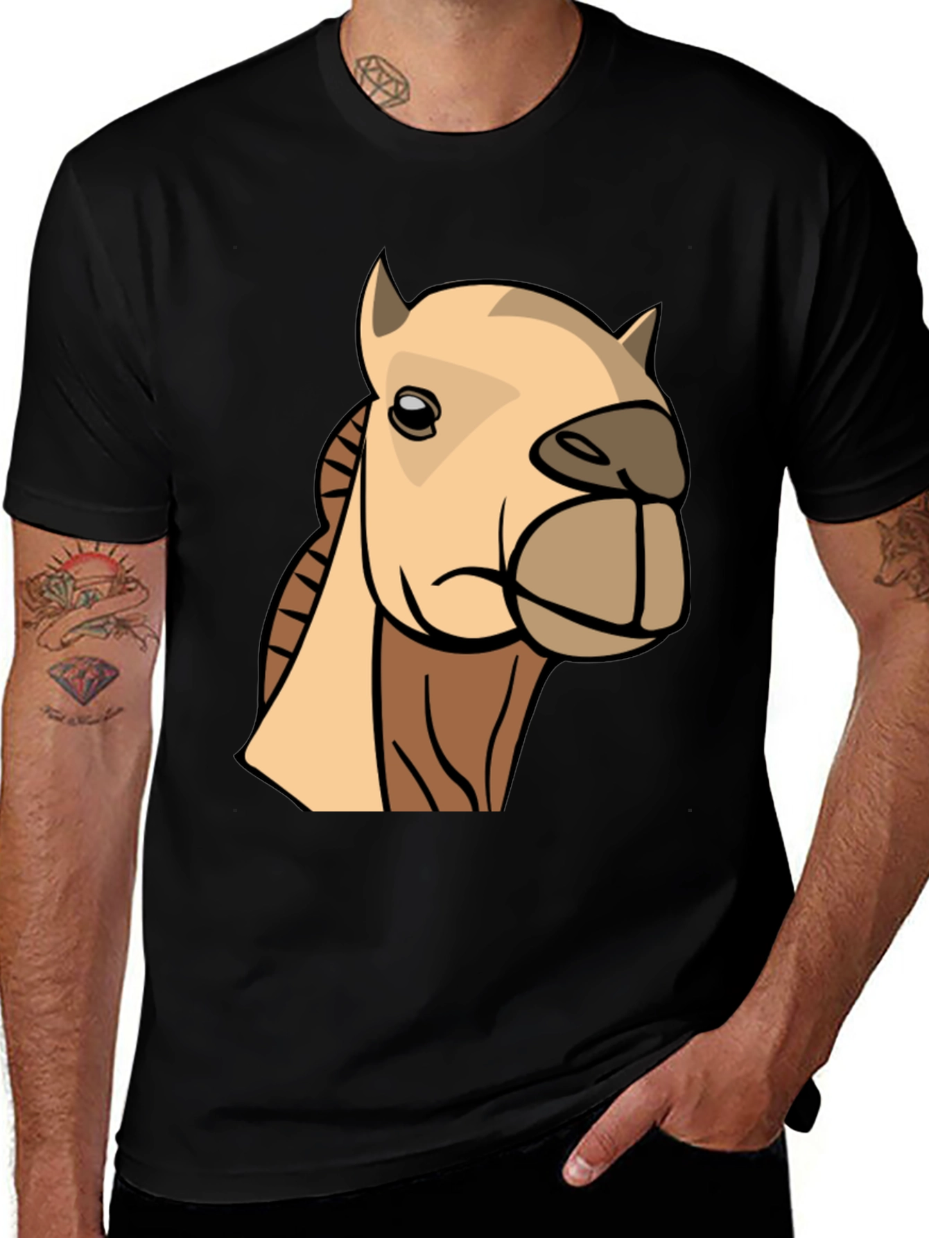 Variant 4 of Camel Cartoon Graphic T-Shirt - Black Cotton Tee