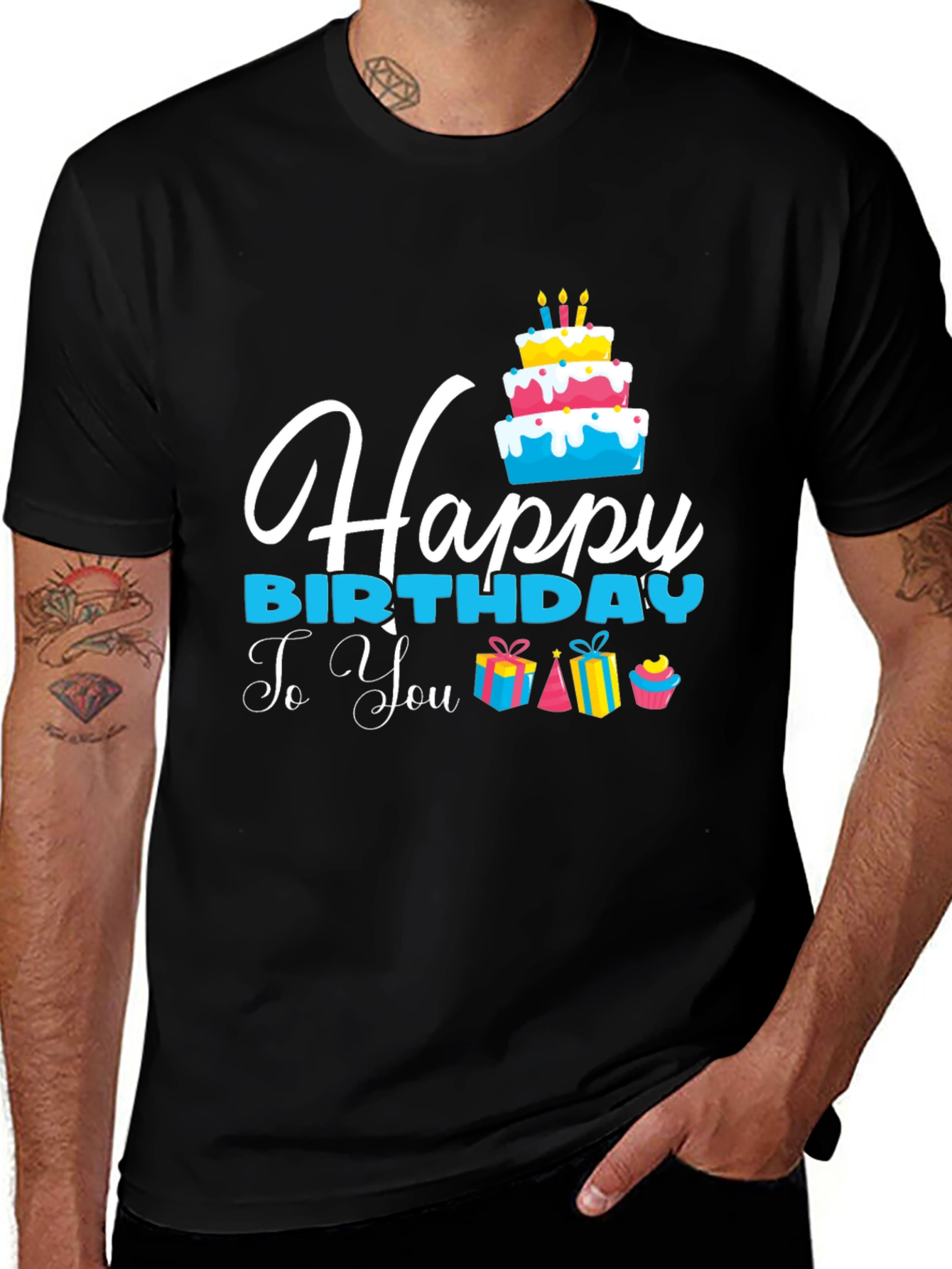 Variant 12 of Happy Birthday Graphic T-Shirt - Black