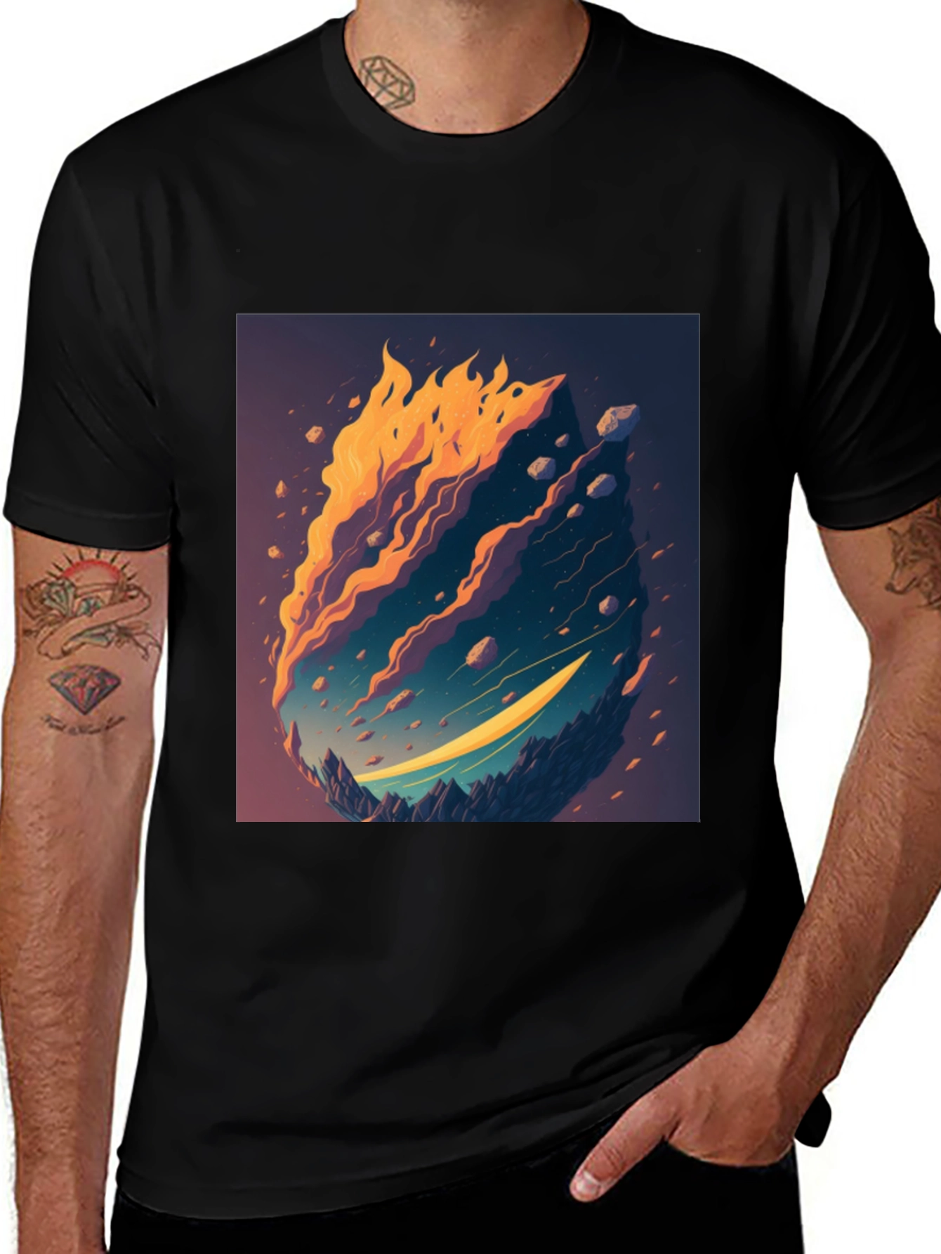 Variant 2 of Fiery Landscape Graphic Tee - Unique Design
