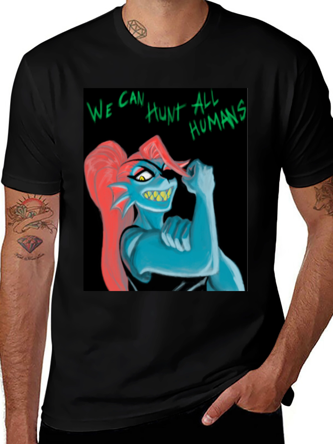 Undertale Undyne We Can Hunt All Humans Black T-Shirt
