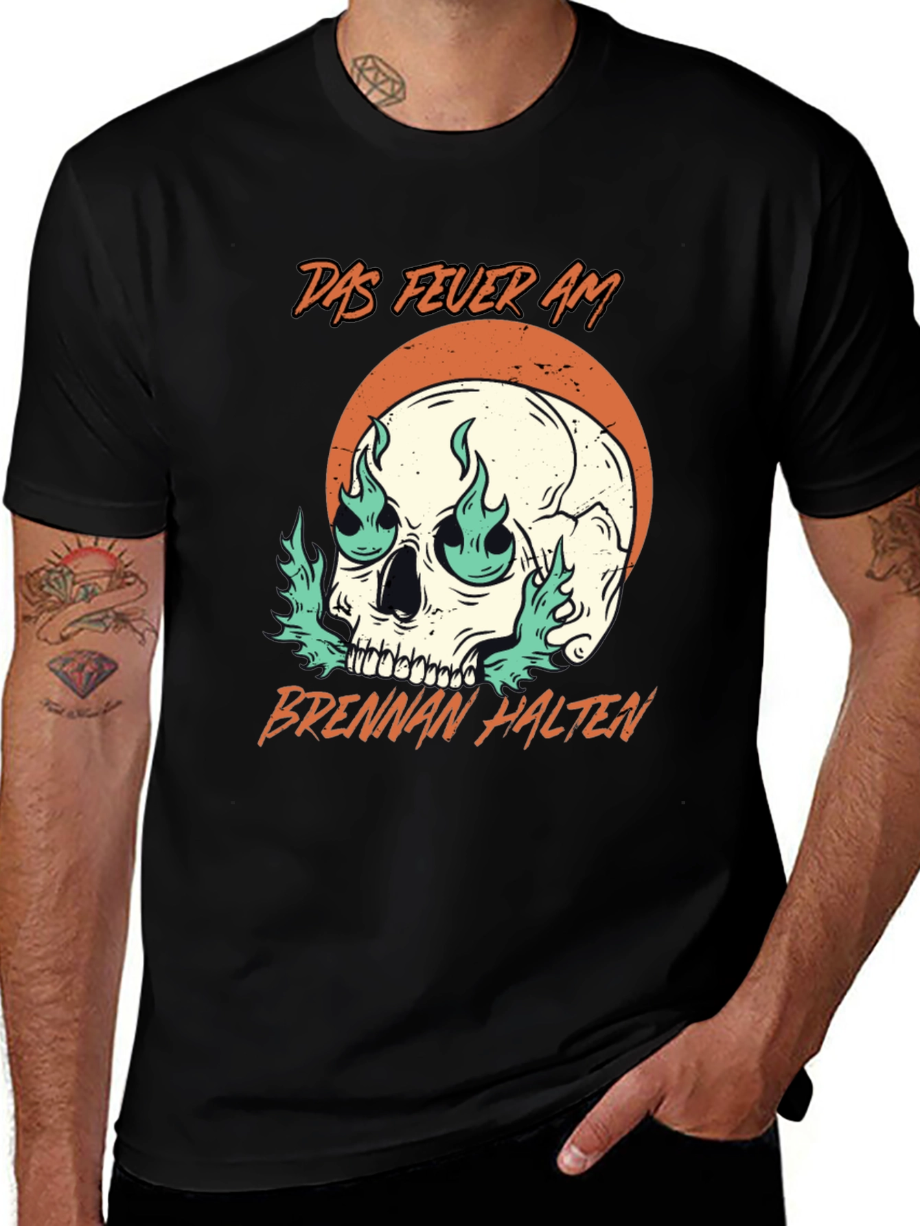 Variant 29 of Skull & Flames Graphic Tee - "Das Feuer Am Brennen Halten" T-Shirt