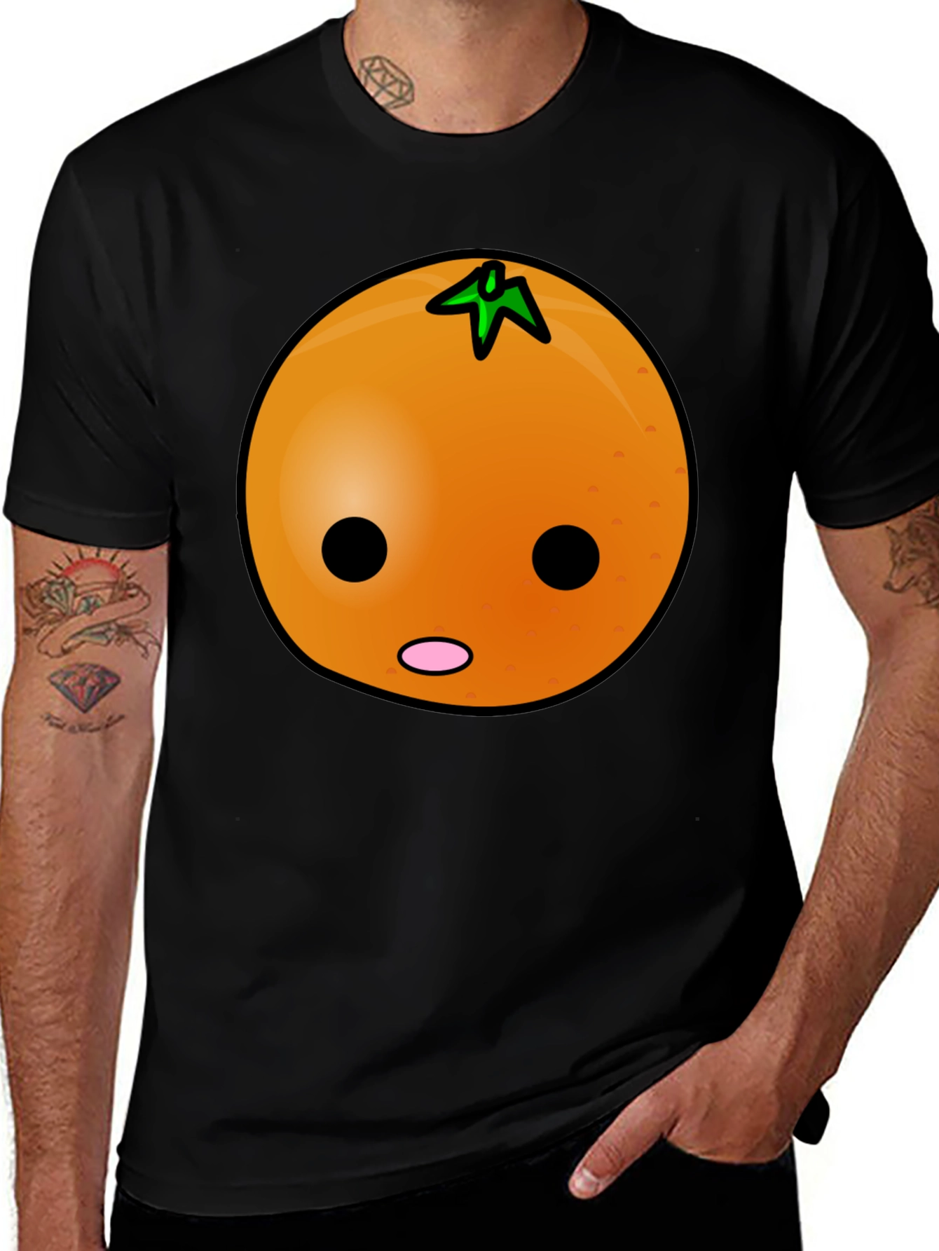 Variant 13 of Funny Orange Cartoon Face Graphic Tee