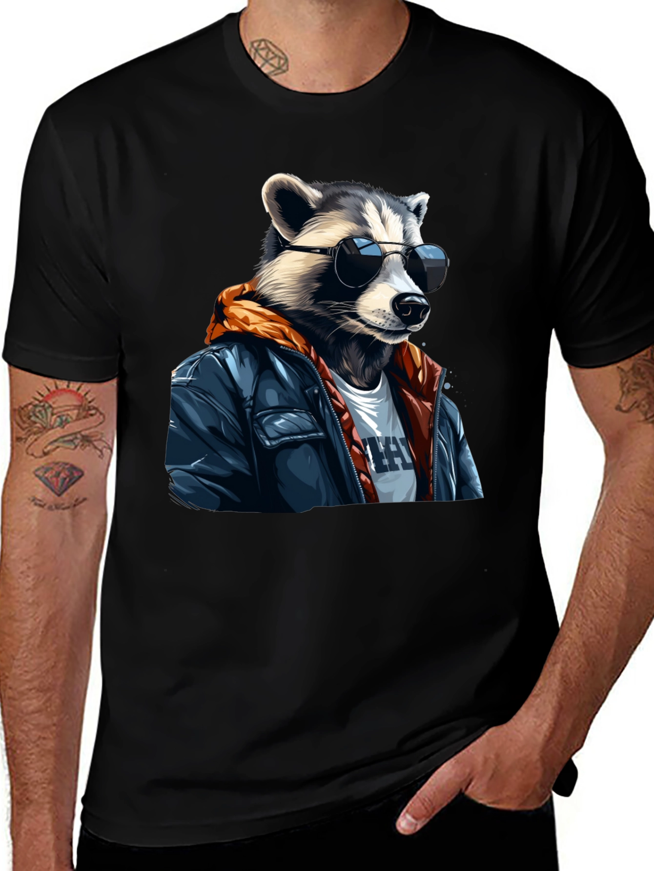 Variant 21 of Cool Raccoon Graphic Tee - Black T-Shirt