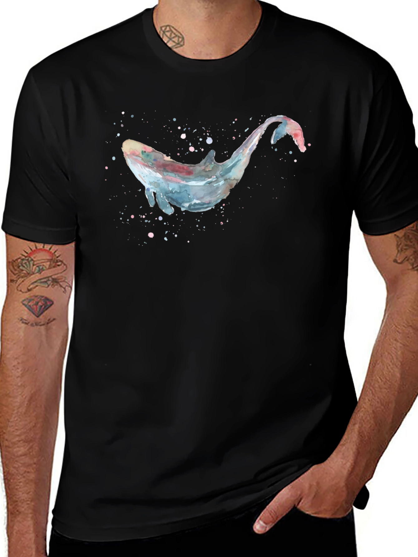 Variant 5 of Whale Watercolor Graphic Tee - Soft Black Cotton