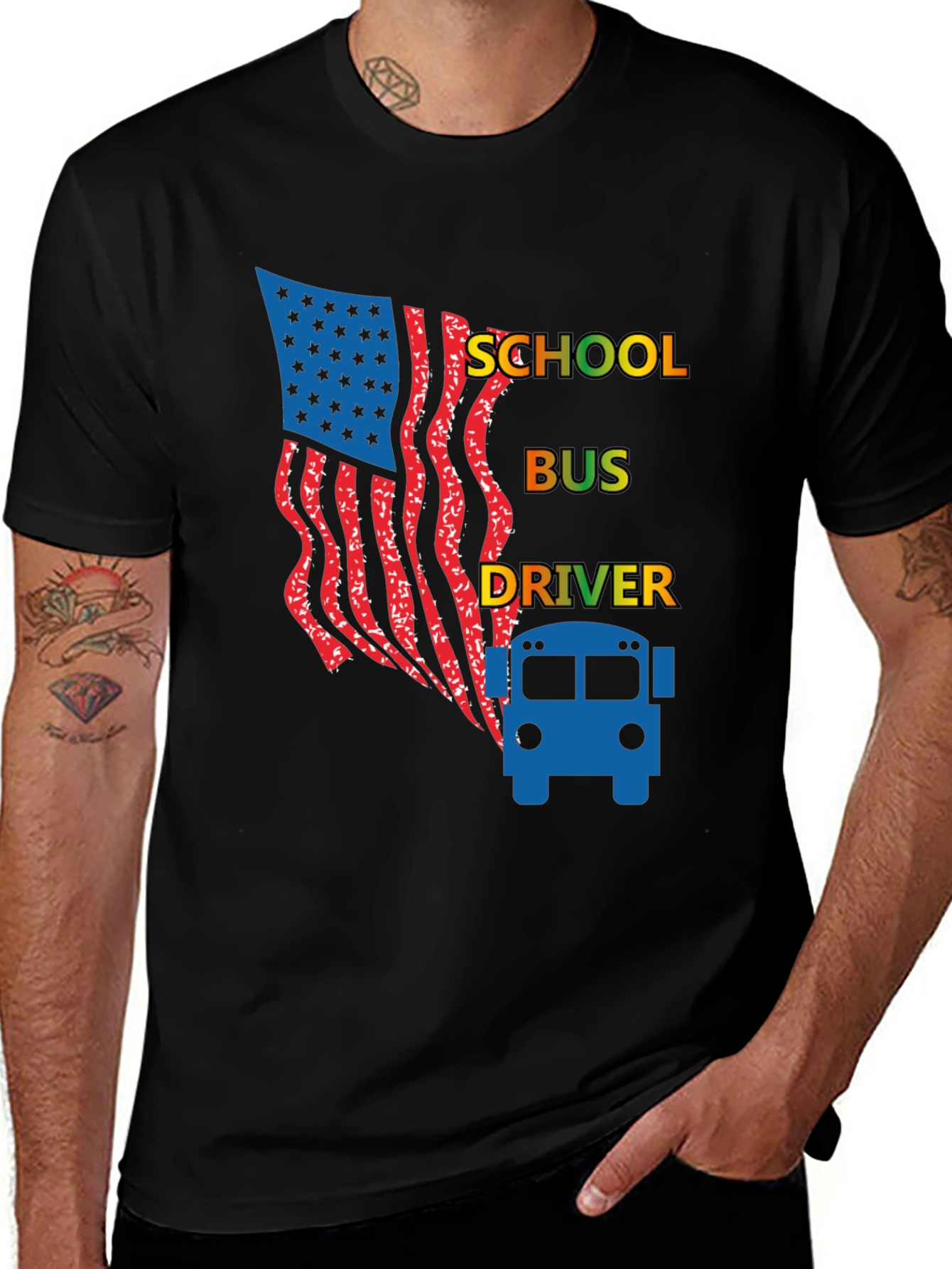 Variant 30 of School Bus Driver American Flag Graphic Tee