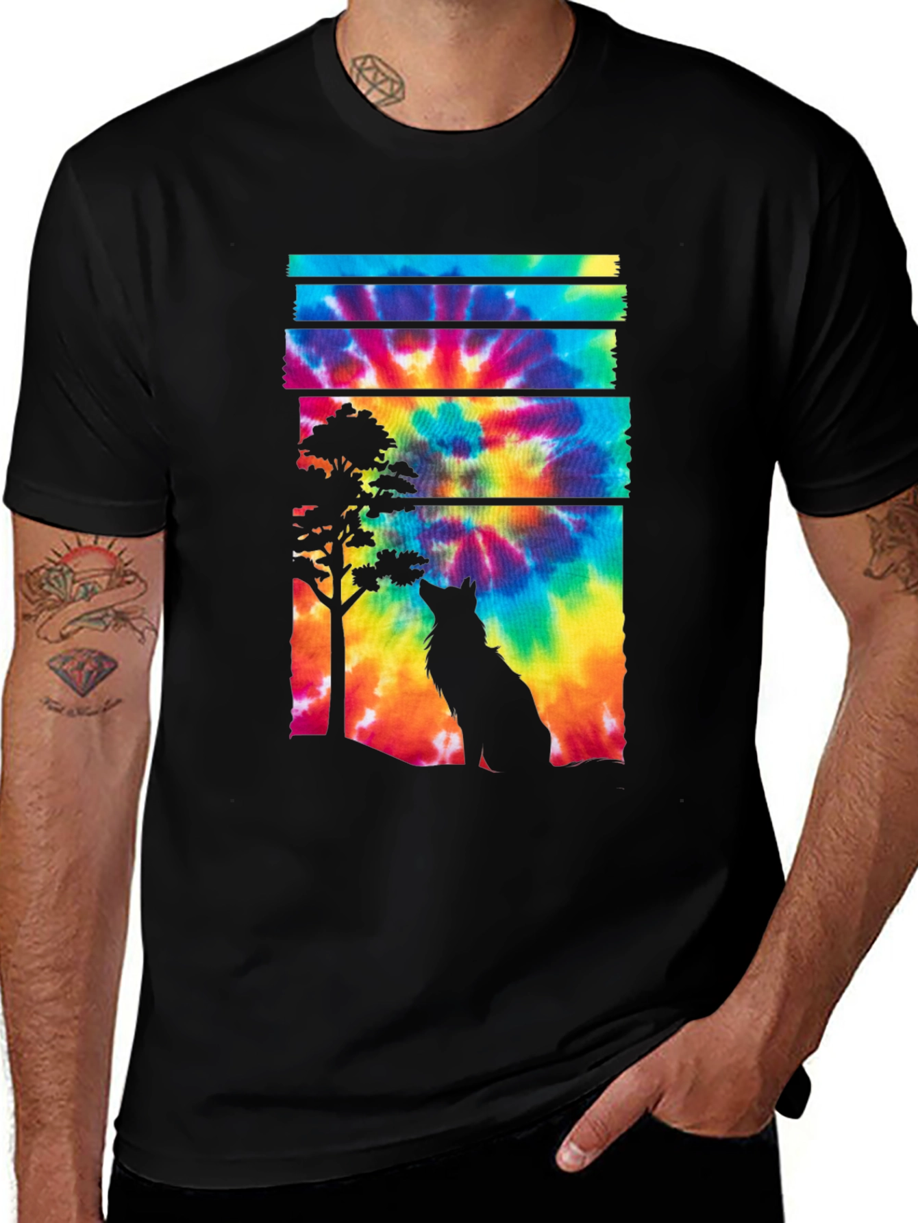 Variant 25 of Wolf Tie Dye Graphic Tee - Black