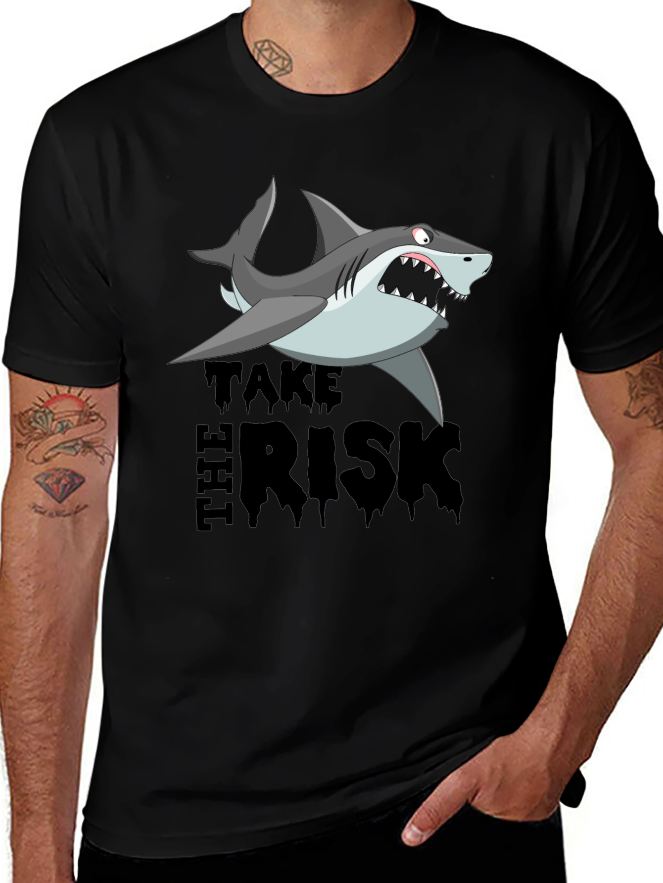Variant 20 of Take the Risk Shark Graphic Tee - Bold Black T-Shirt