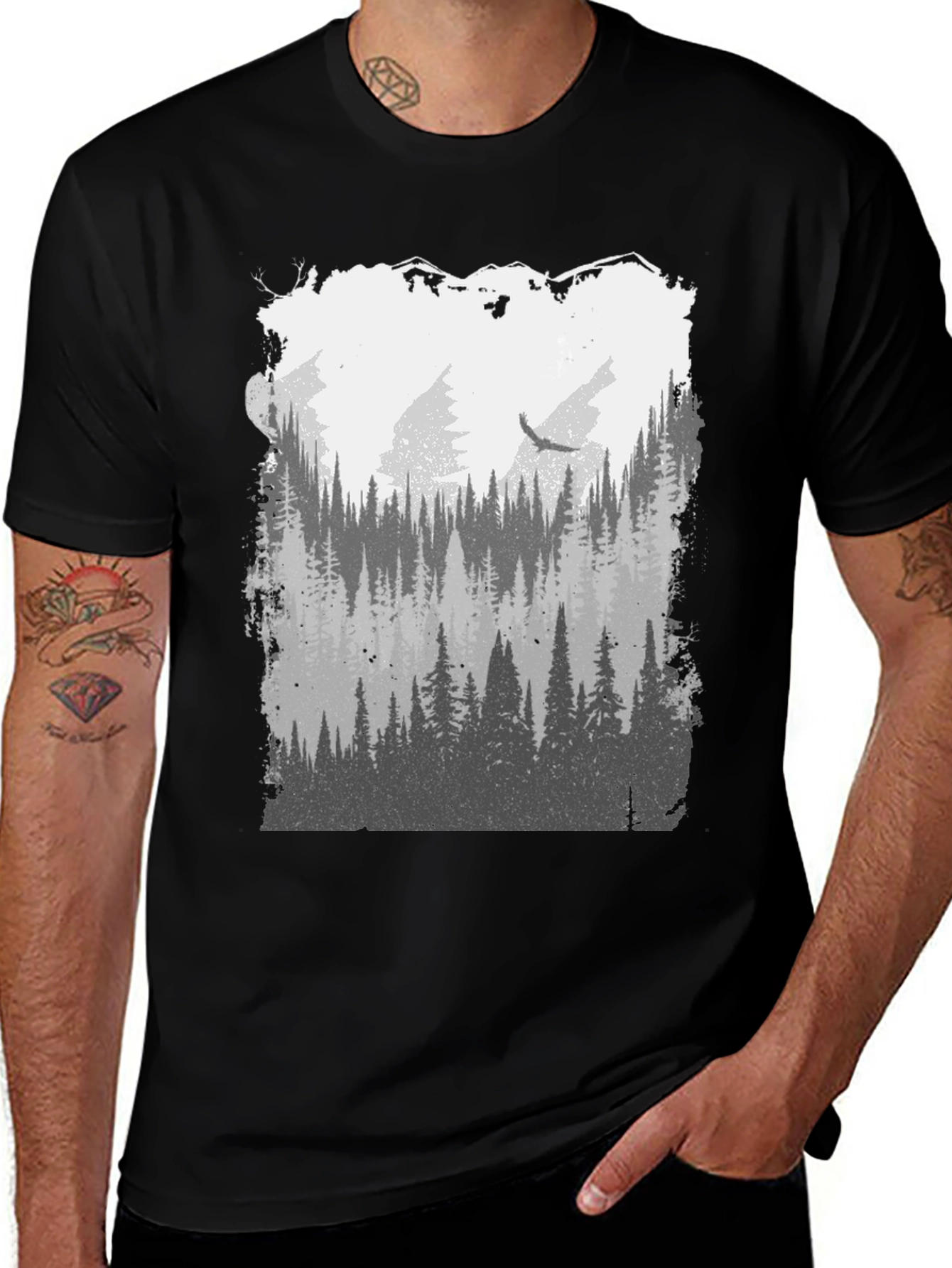 Variant 10 of Nature Forest Graphic Tee - Men's Black T-Shirt