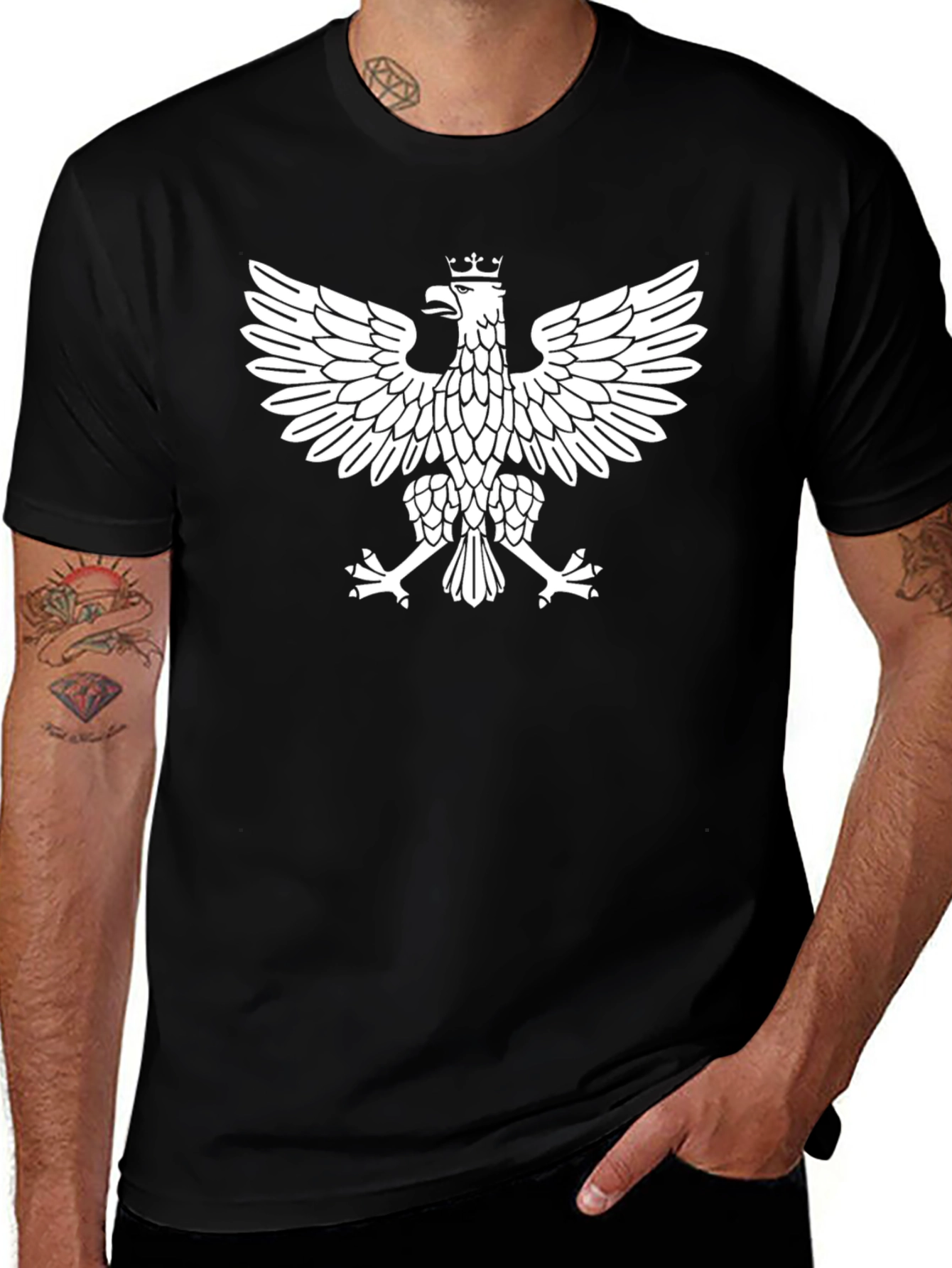 Variant 3 of Black T-Shirt with White Polish Eagle Design