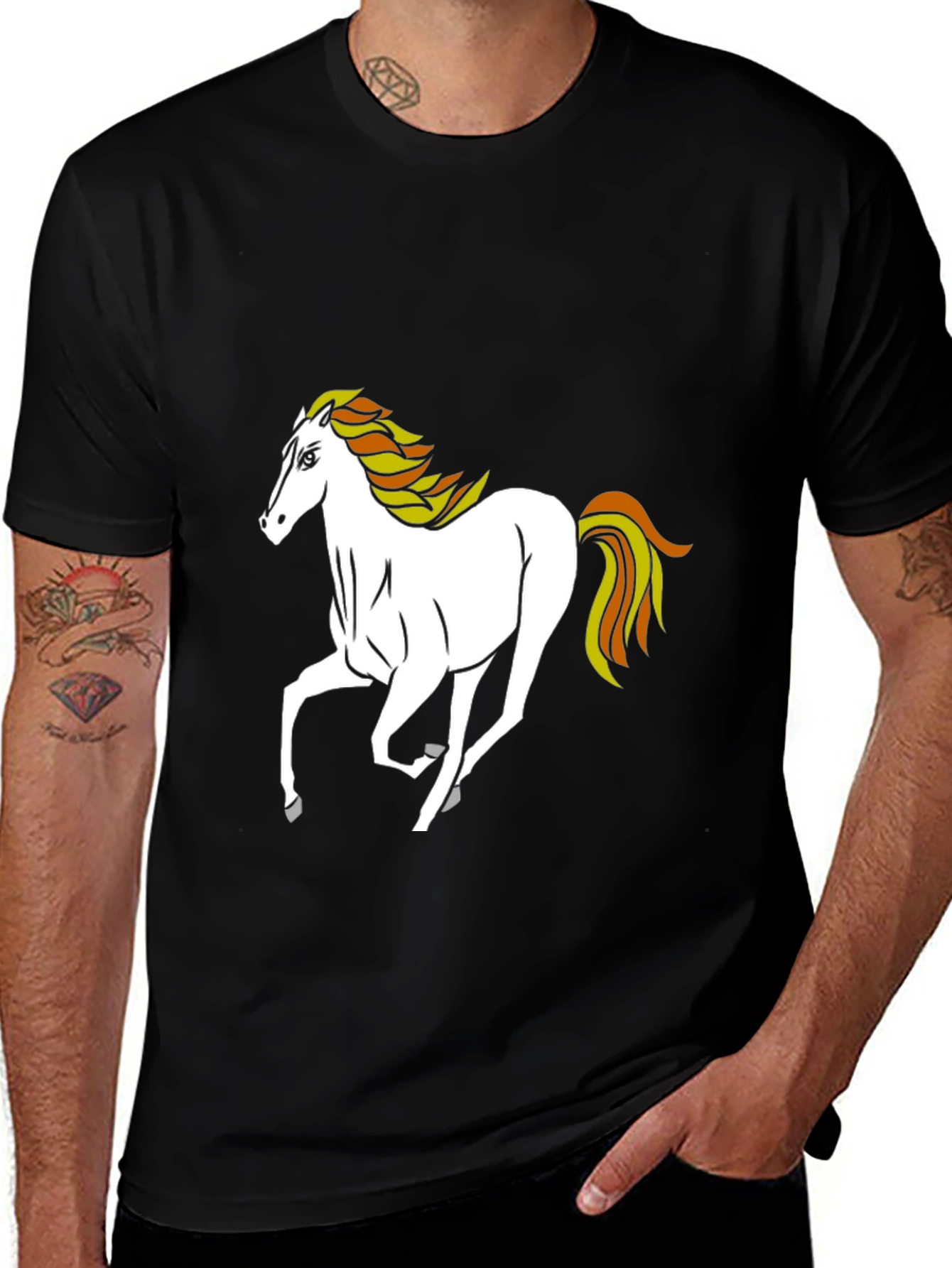 Variant 29 of Black Horse Graphic Tee - Men's Casual Shirt